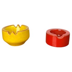 Mid-Century Modern German Space Age Red Yellow Ceramic Ashtrays 1960s Set of 2