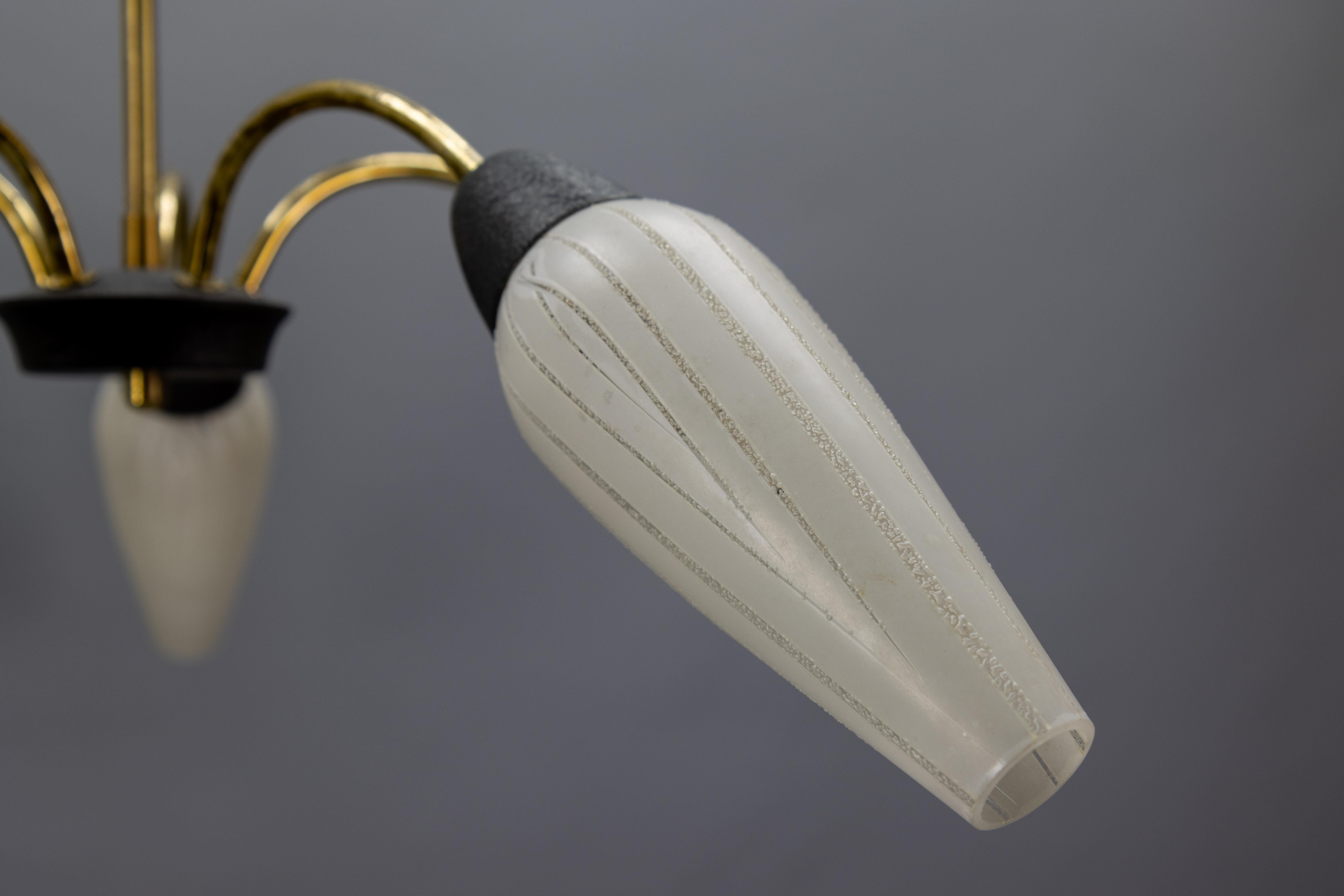 Mid-Century Modern German Sputnik Chandelier in Brass and White Glass, 1950s For Sale 12