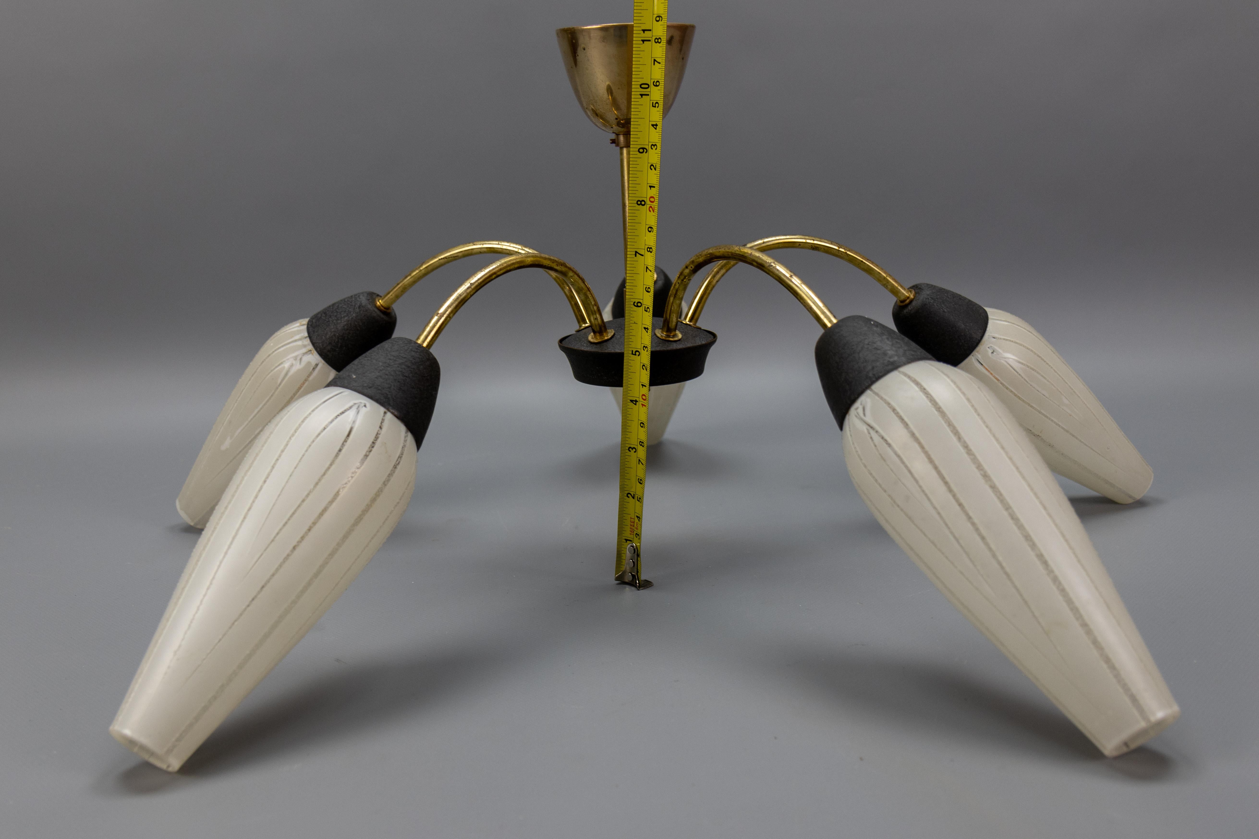 Mid-Century Modern German Sputnik Chandelier in Brass and White Glass, 1950s For Sale 13