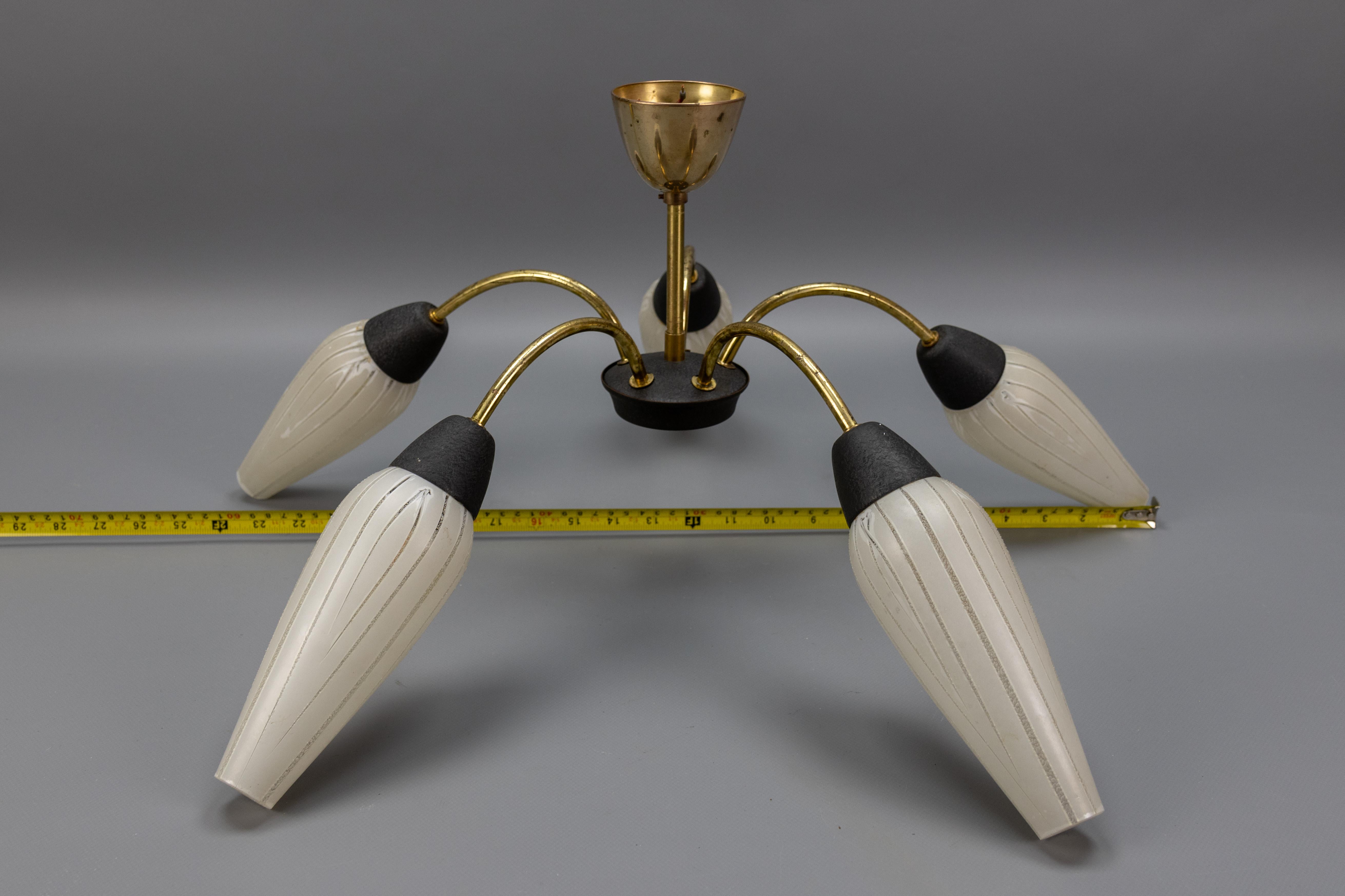 Mid-Century Modern German Sputnik Chandelier in Brass and White Glass, 1950s For Sale 14