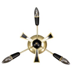 Sputnik Modern tedesco a tre bracci in nero e oro, anni '50