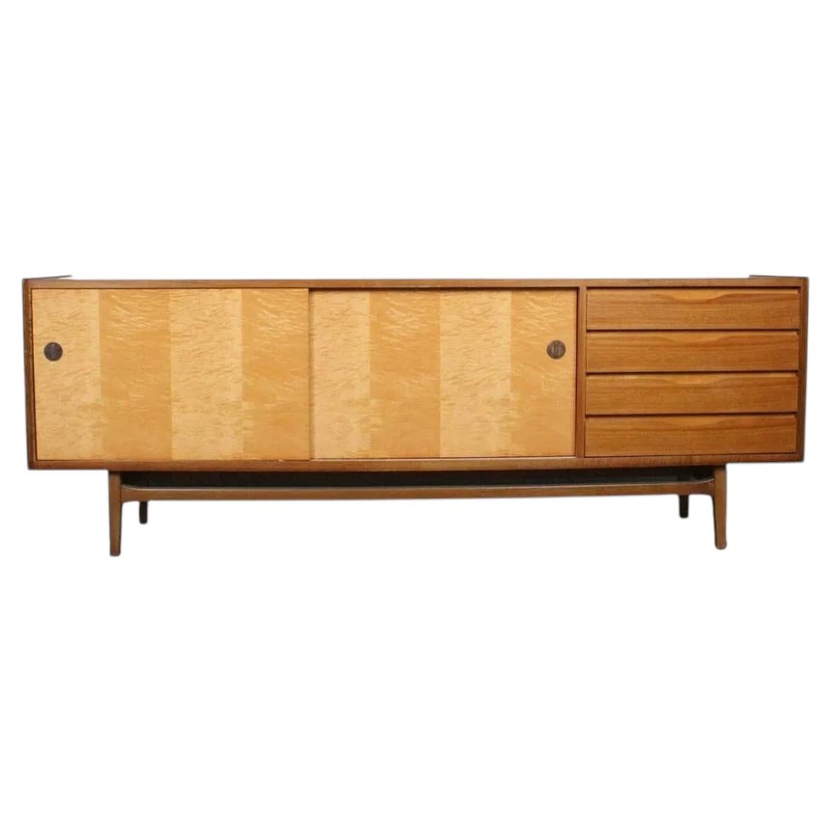 Mid Century Modern German Walnut Credenza with Burl blonde doors For Sale