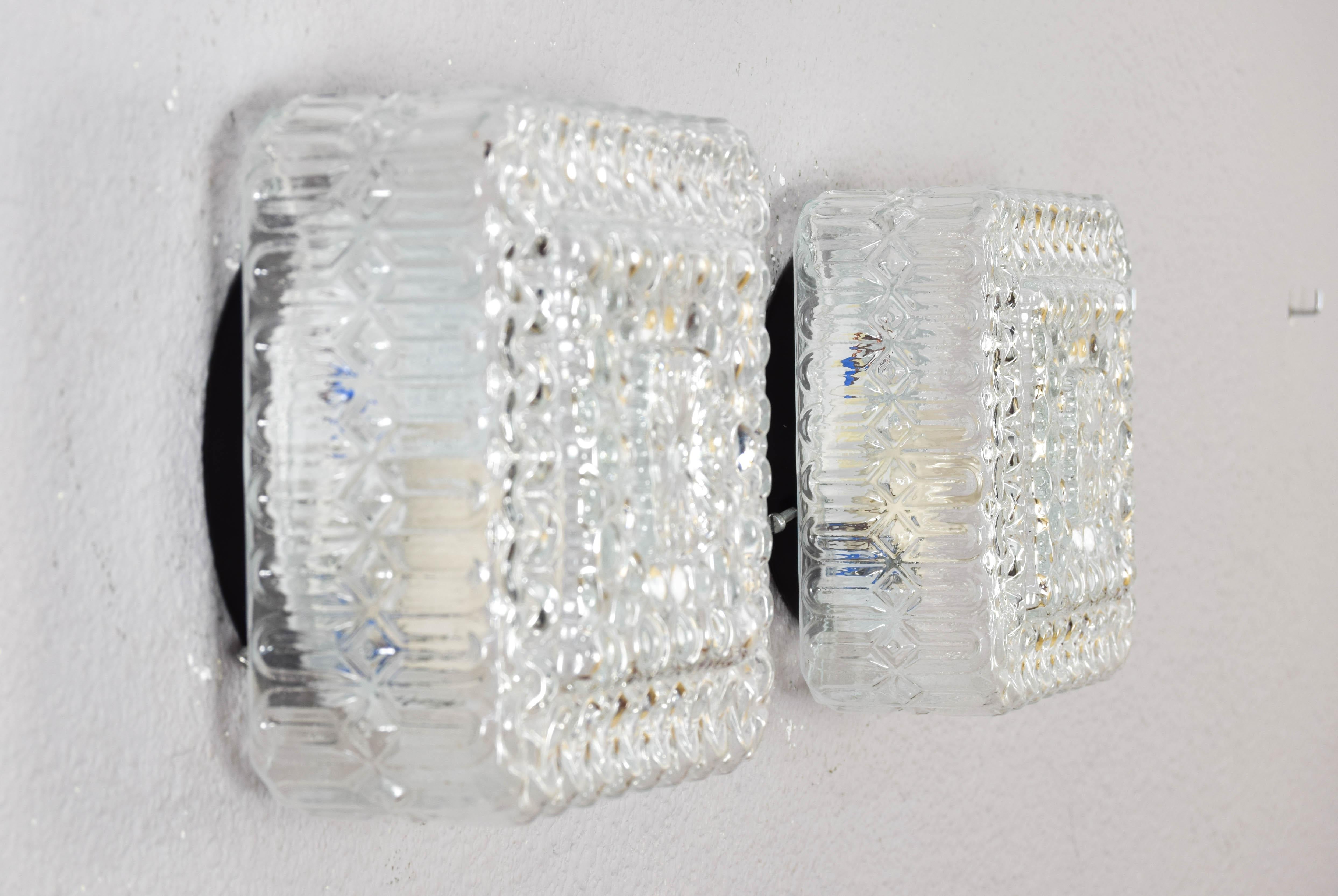 Mid-Century Modern Mid Century Modern Germany Cut Glass Flush Mount Set 60s For Sale