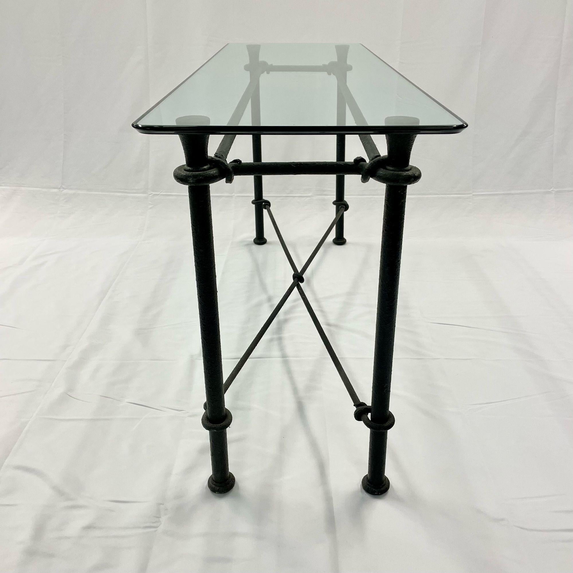 Mid-Century Modern Giacometti Style Console / Sofa Table, Wrought Iron Glass Top 5