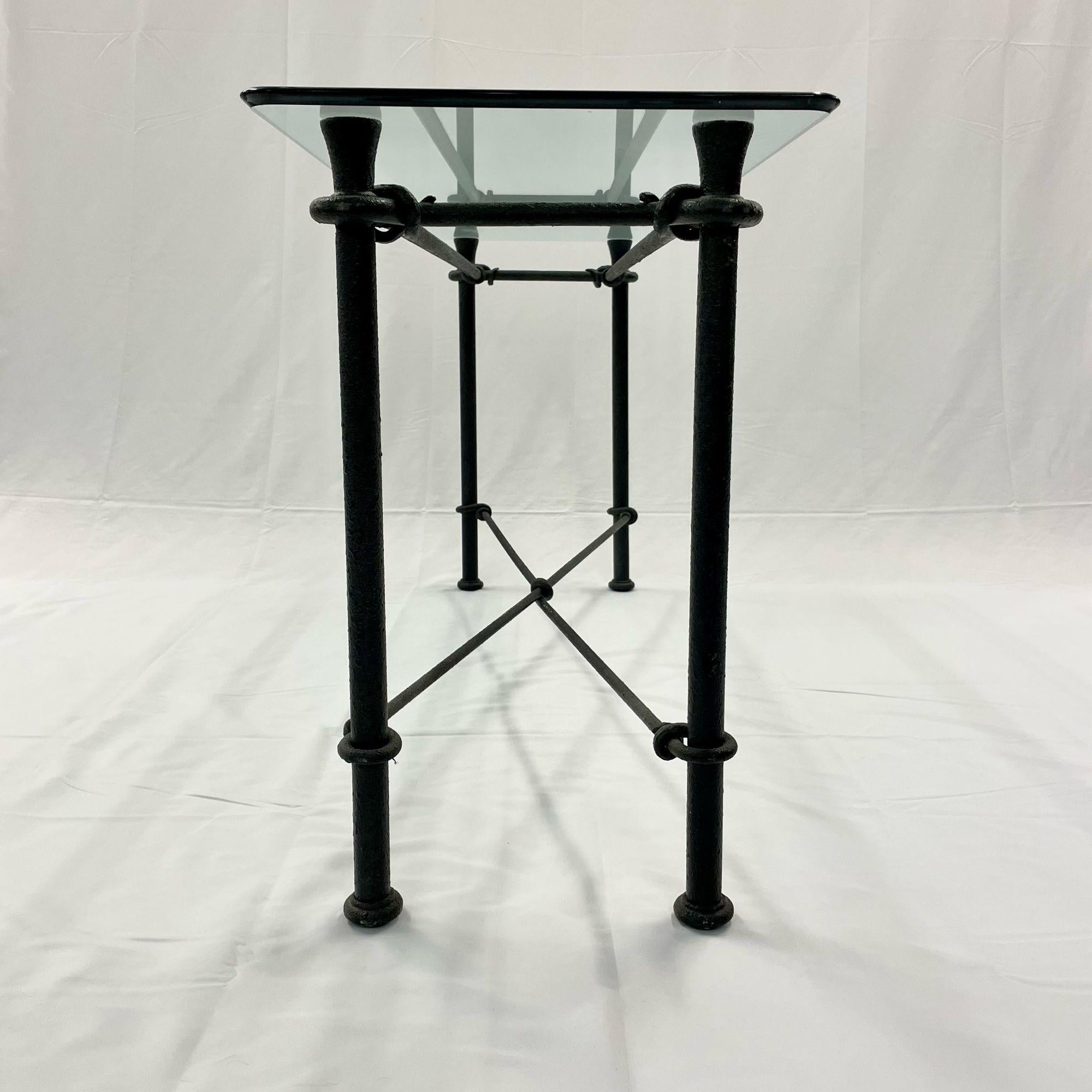 Mid-Century Modern Giacometti Style Console / Sofa Table, Wrought Iron Glass Top 7