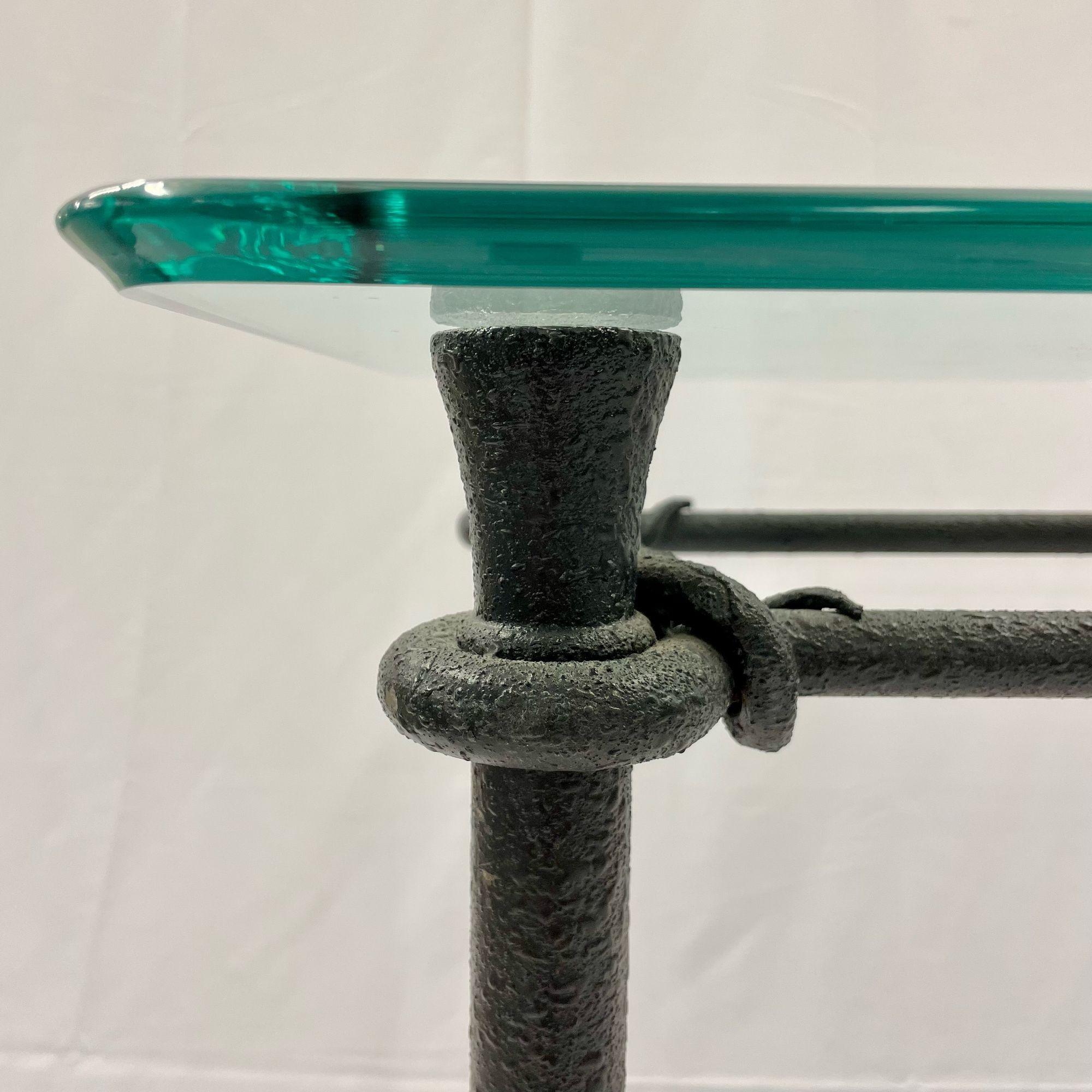 Mid-Century Modern Giacometti Style Console / Sofa Table, Wrought Iron Glass Top 13