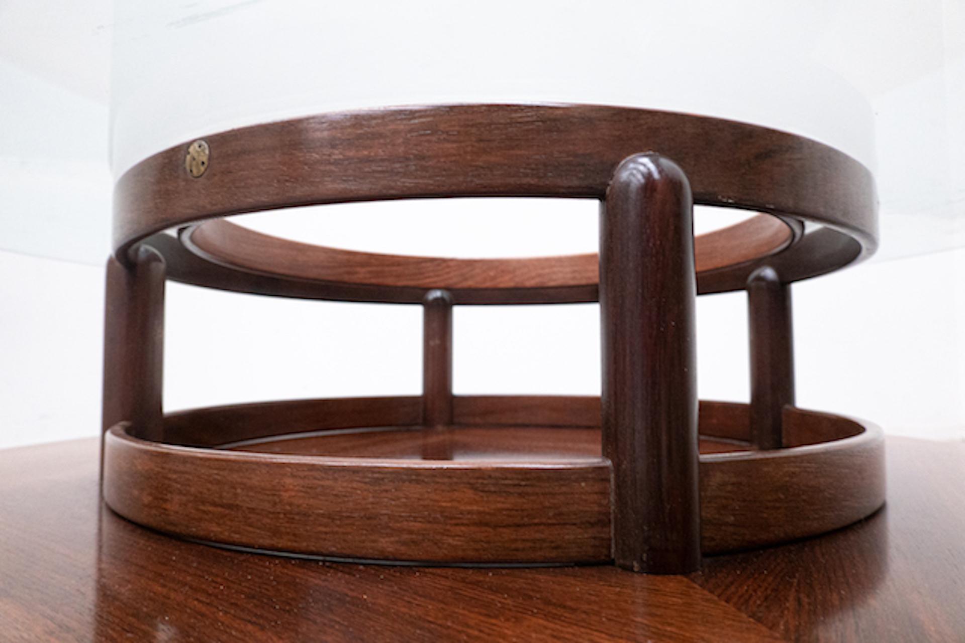 Mid-Century Modern Gianfranco Frattini Round Coffee Table, Teak and Glass, 1950s In Good Condition In Brussels, BE