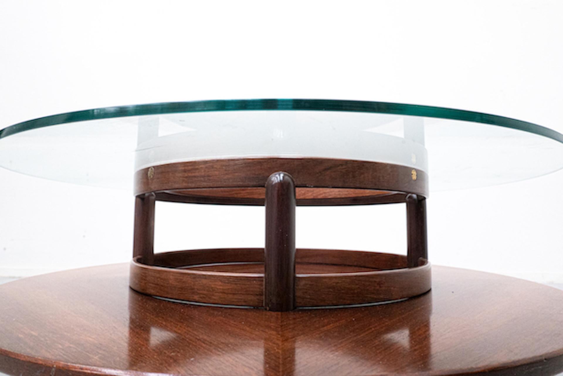 Mid-Century Modern Gianfranco Frattini Round Coffee Table, Teak and Glass, 1950s 2