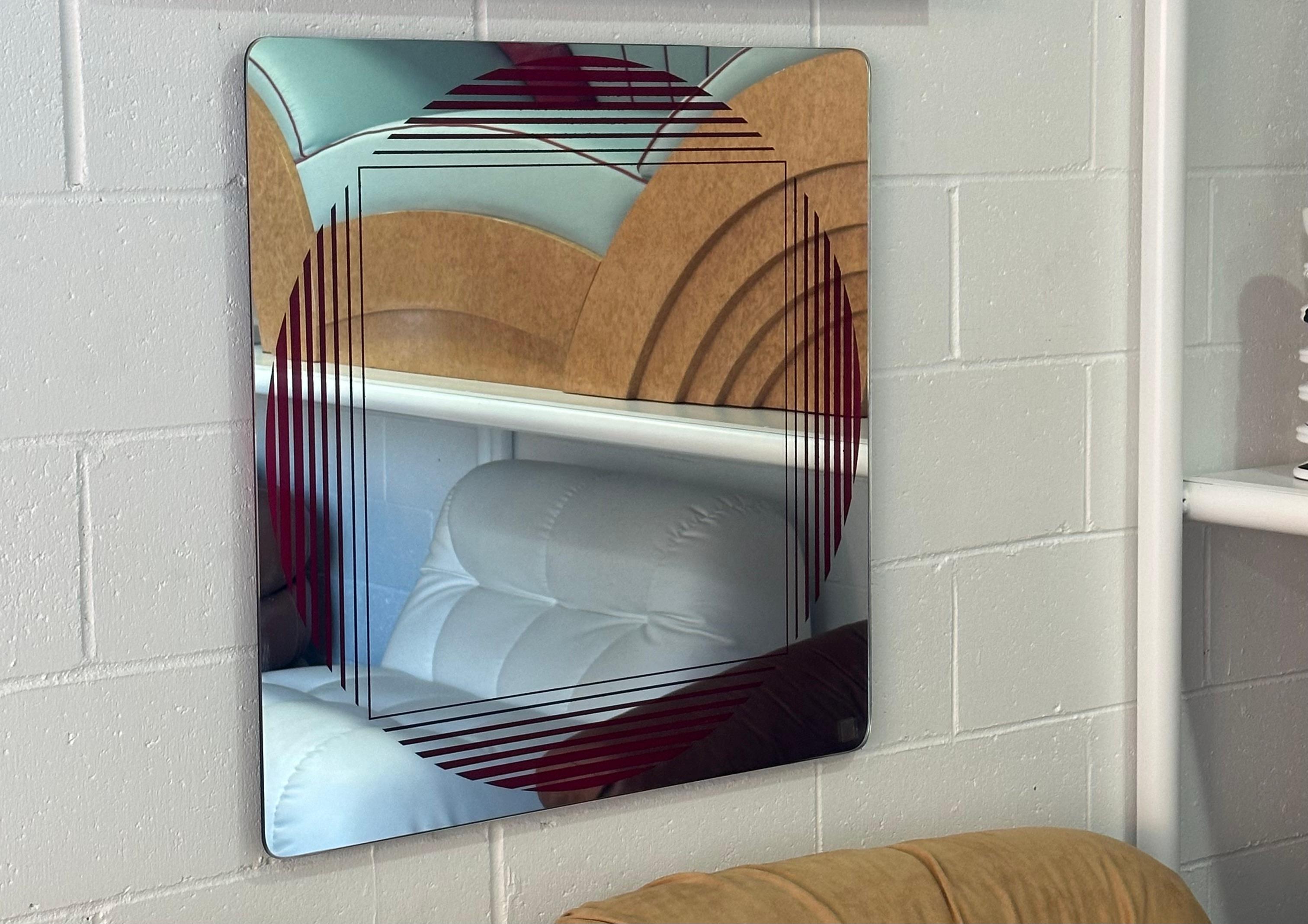 Mirror Mid Century Modern Gianni Celada for Fontana Arte Square Geometrical Theme Wall For Sale