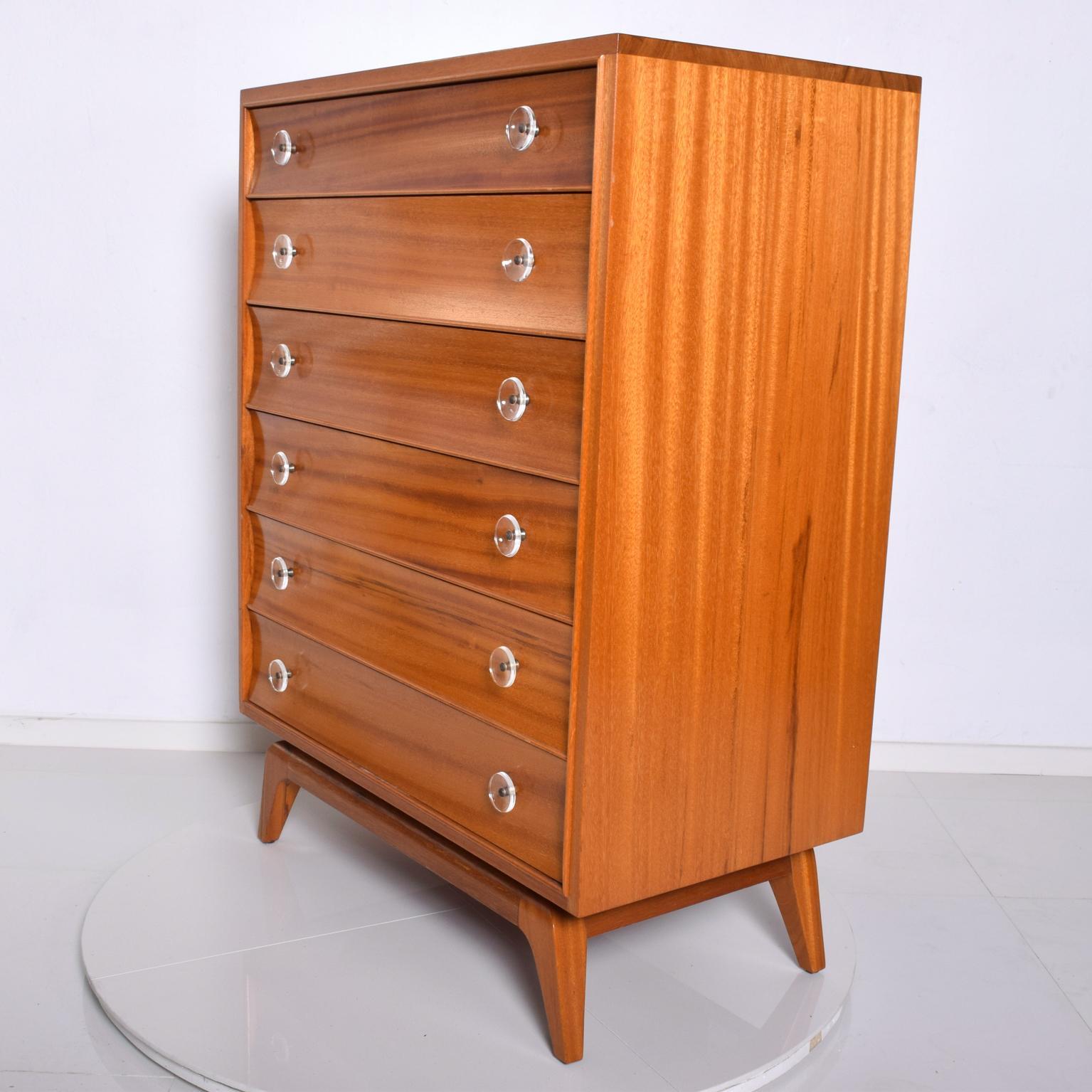 Gilbert Rohde Highboy Dresser Sweet Art Deco Sapele Wood & Lucite Pulls 1940s 2