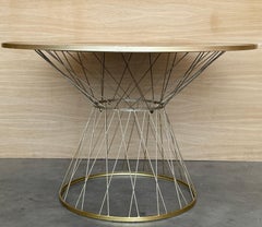 Mid Century Modern Gilded Allure Style Round Dining Table with Black Glass