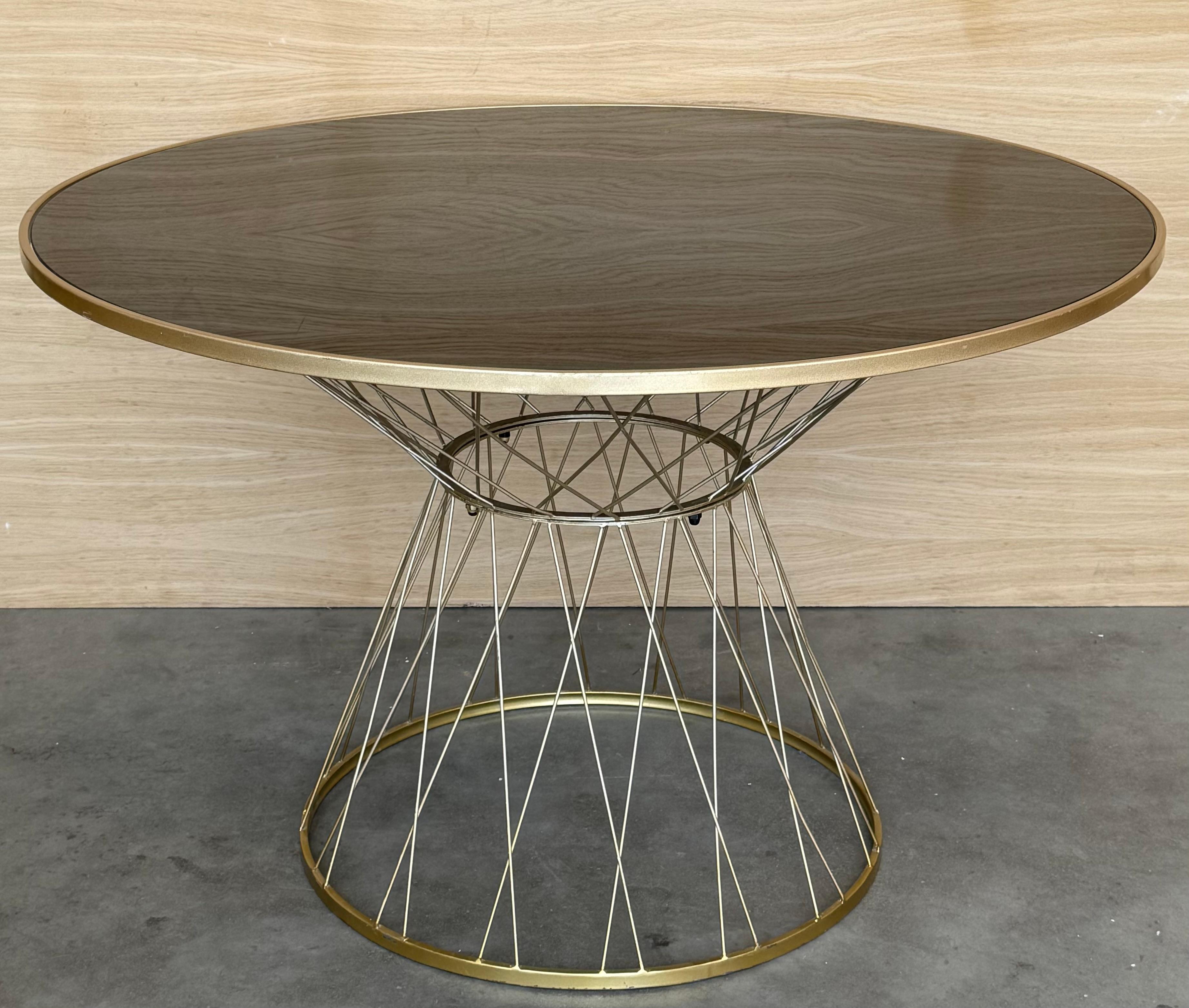Mid-Century Modern Mid Century Modern Gilded Allure Style Round Dining Table with Black Glass For Sale
