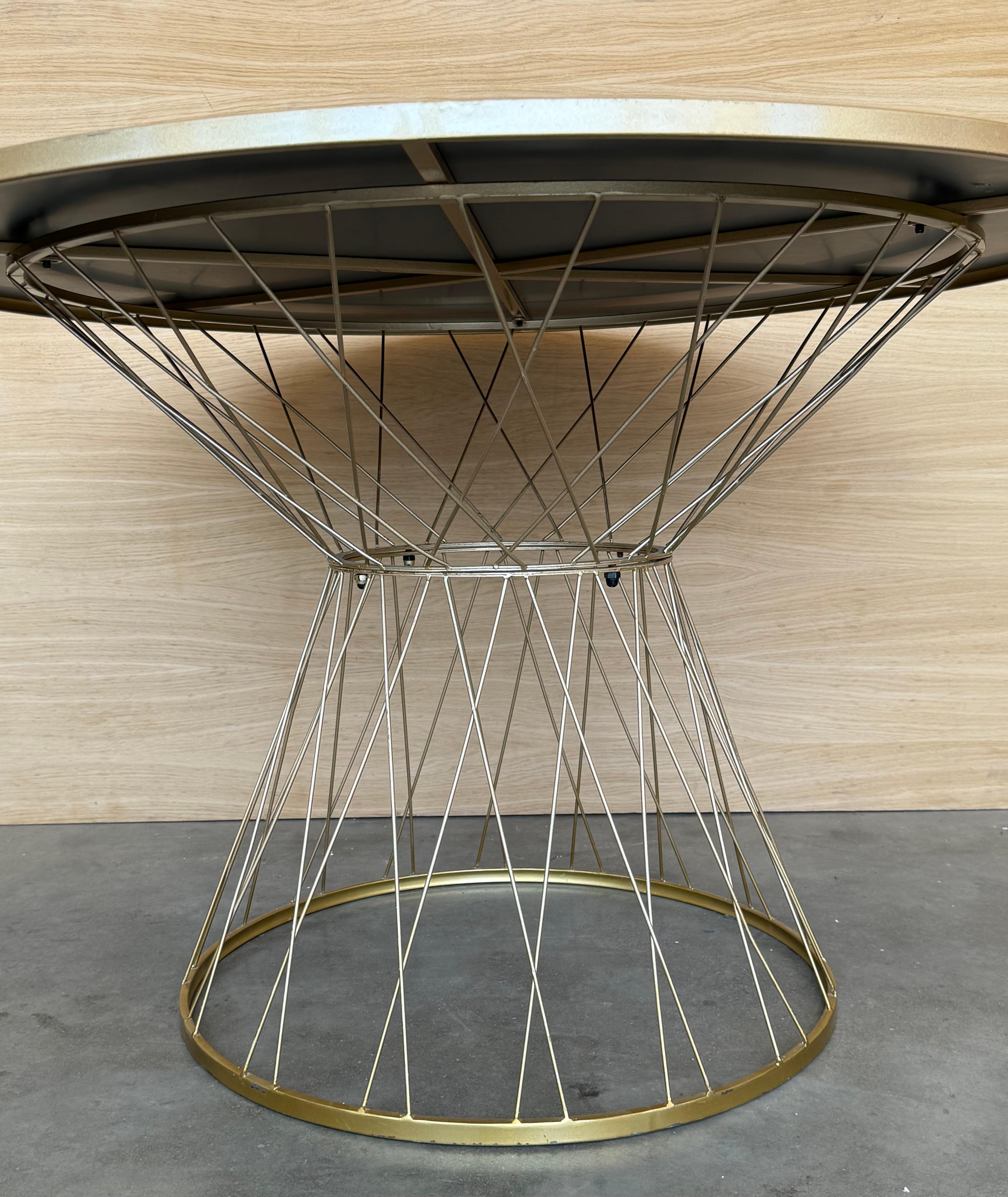 Mid Century Modern Gilded Allure Style Round Dining Table with Black Glass For Sale 1