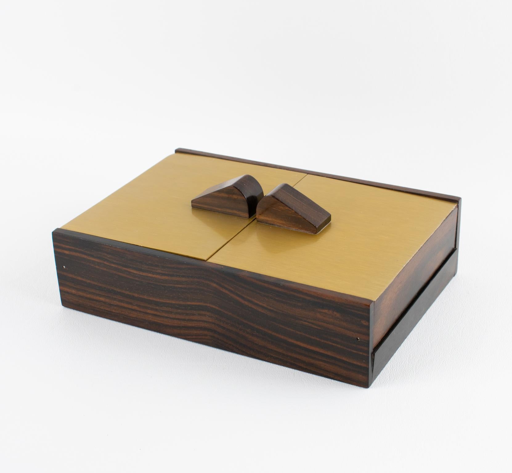 Mid Century Modern Vergoldetes Aluminium und Makassar Holz Box, um 1960 im Angebot 4