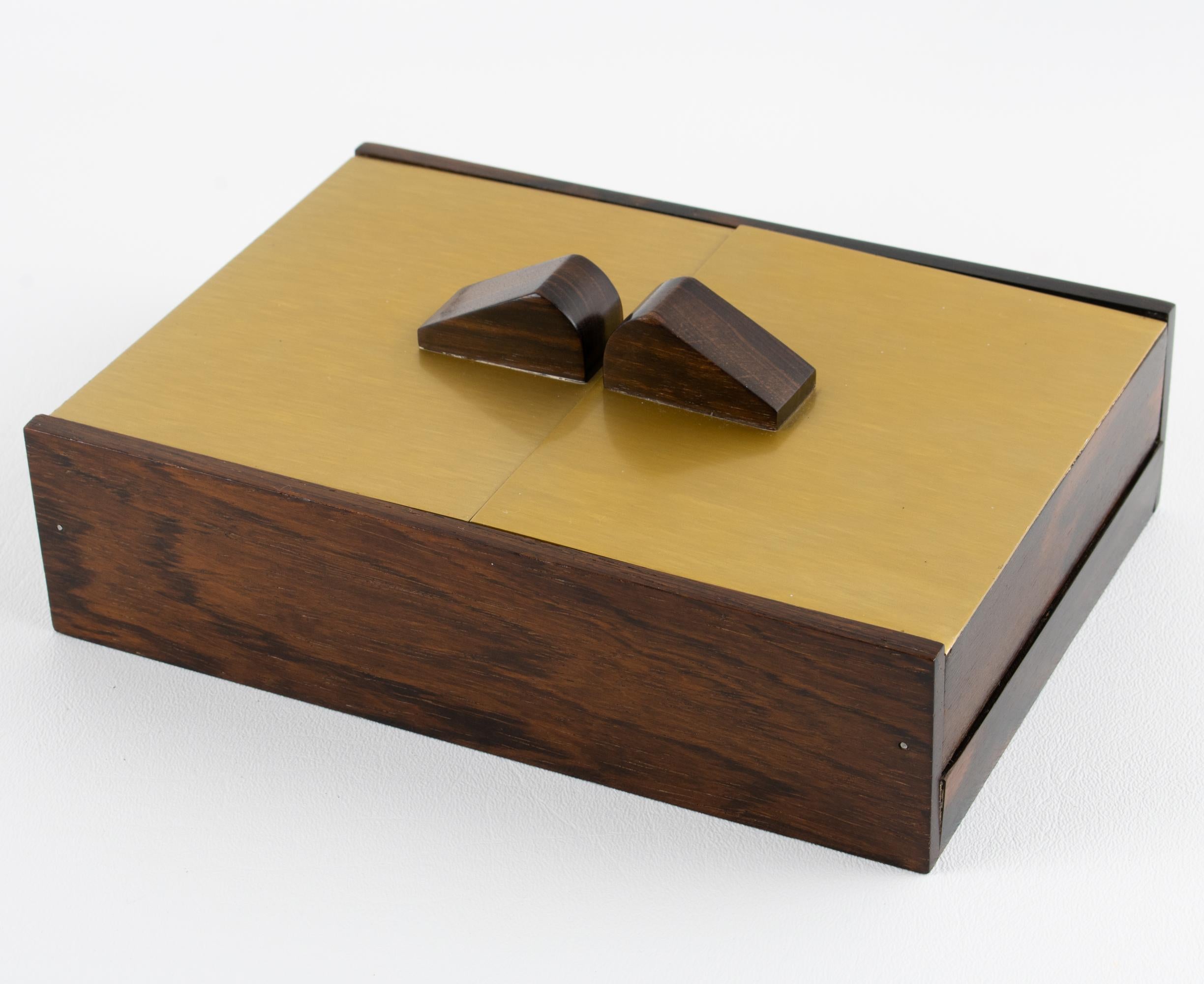 Mid Century Modern Vergoldetes Aluminium und Makassar Holz Box, um 1960 (Moderne der Mitte des Jahrhunderts) im Angebot