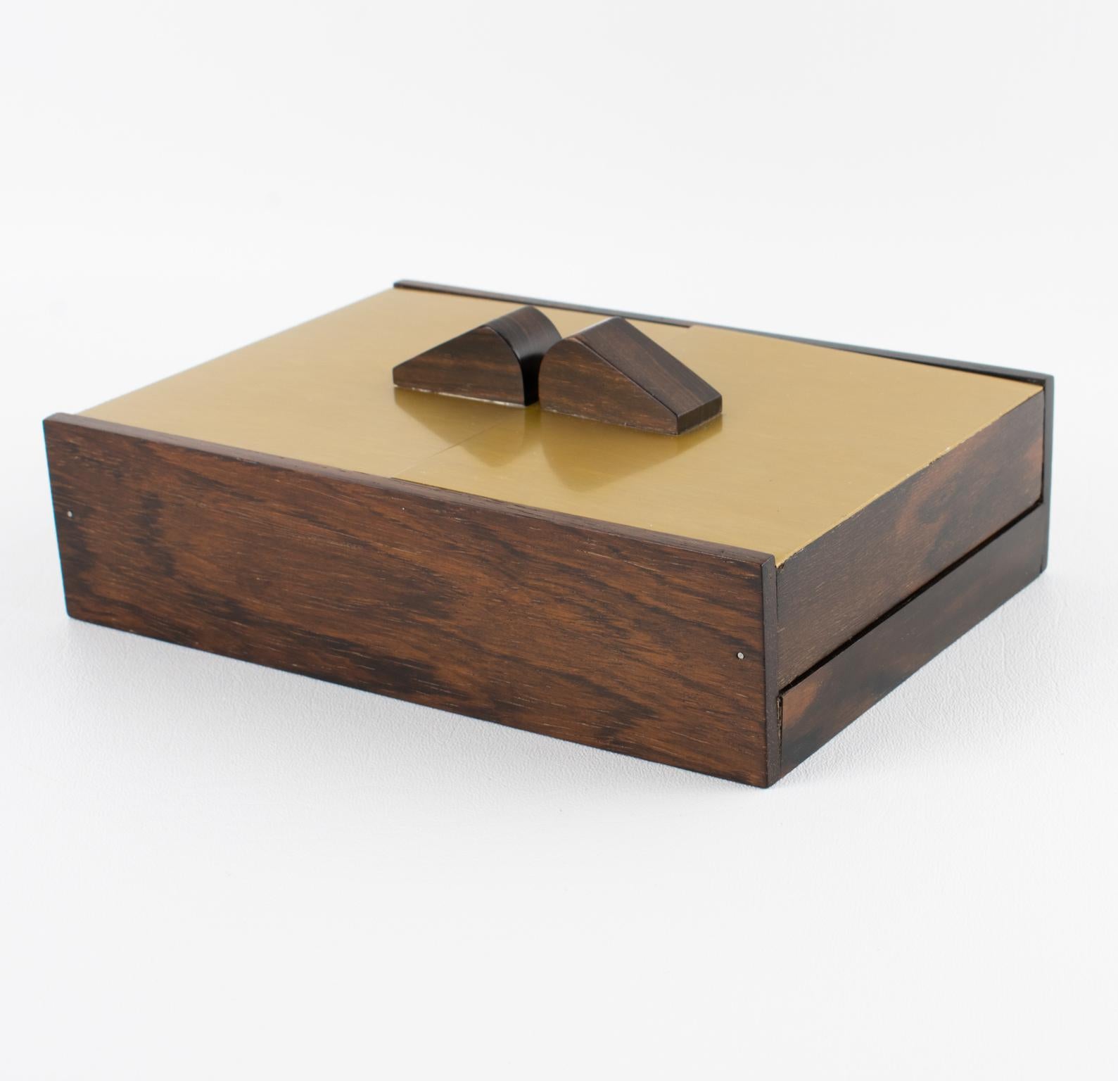 Mid Century Modern Vergoldetes Aluminium und Makassar Holz Box, um 1960 im Angebot 2