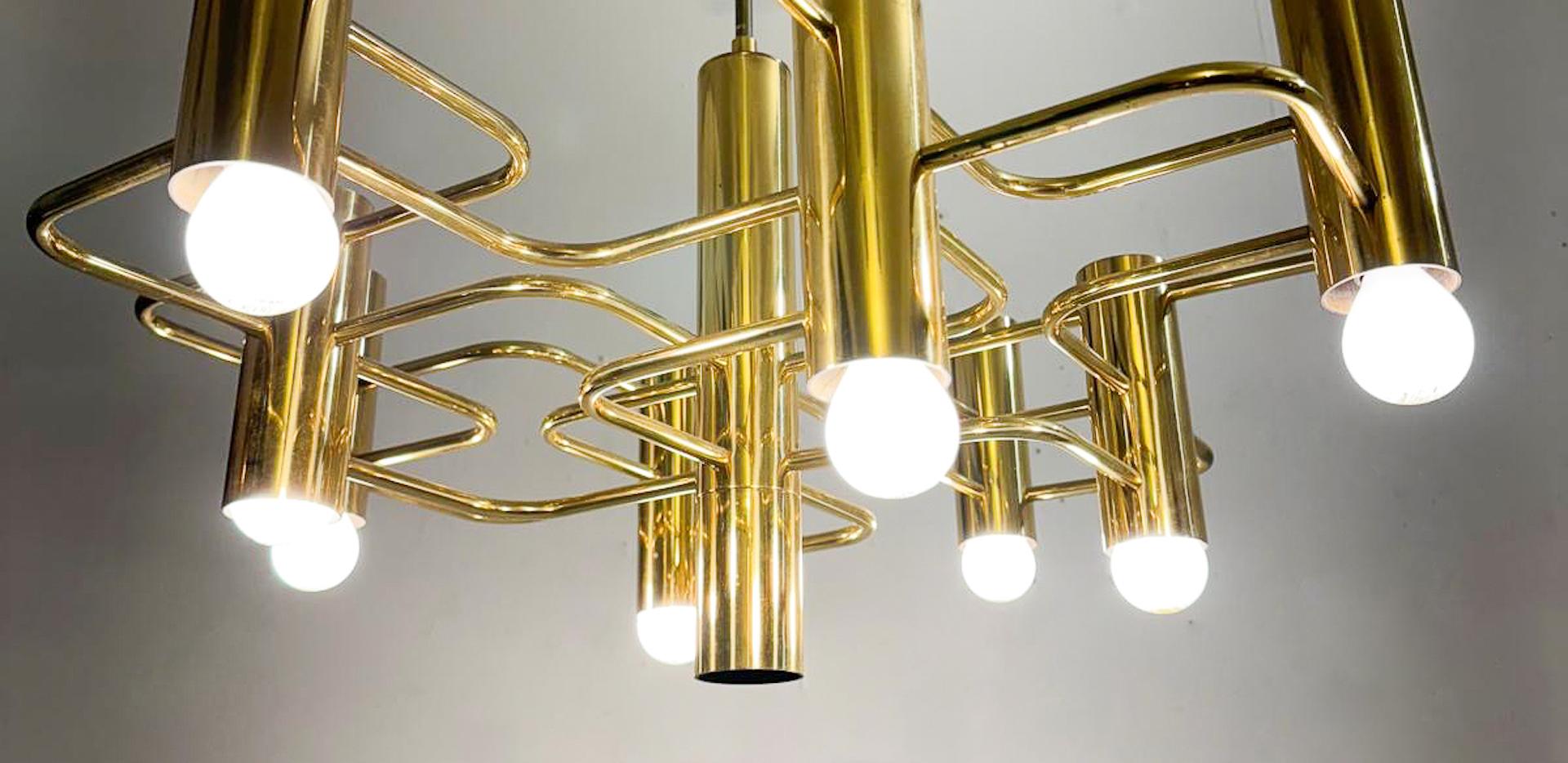 Mid-Century Modern Gilded Brass Chandelier by Gaetano Sciolari for Boulanger In Good Condition In Brussels, BE