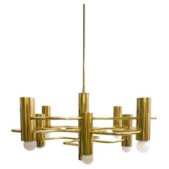 Vintage Mid-Century Modern Gilded Brass Chandelier by Gaetano Sciolari for Boulanger