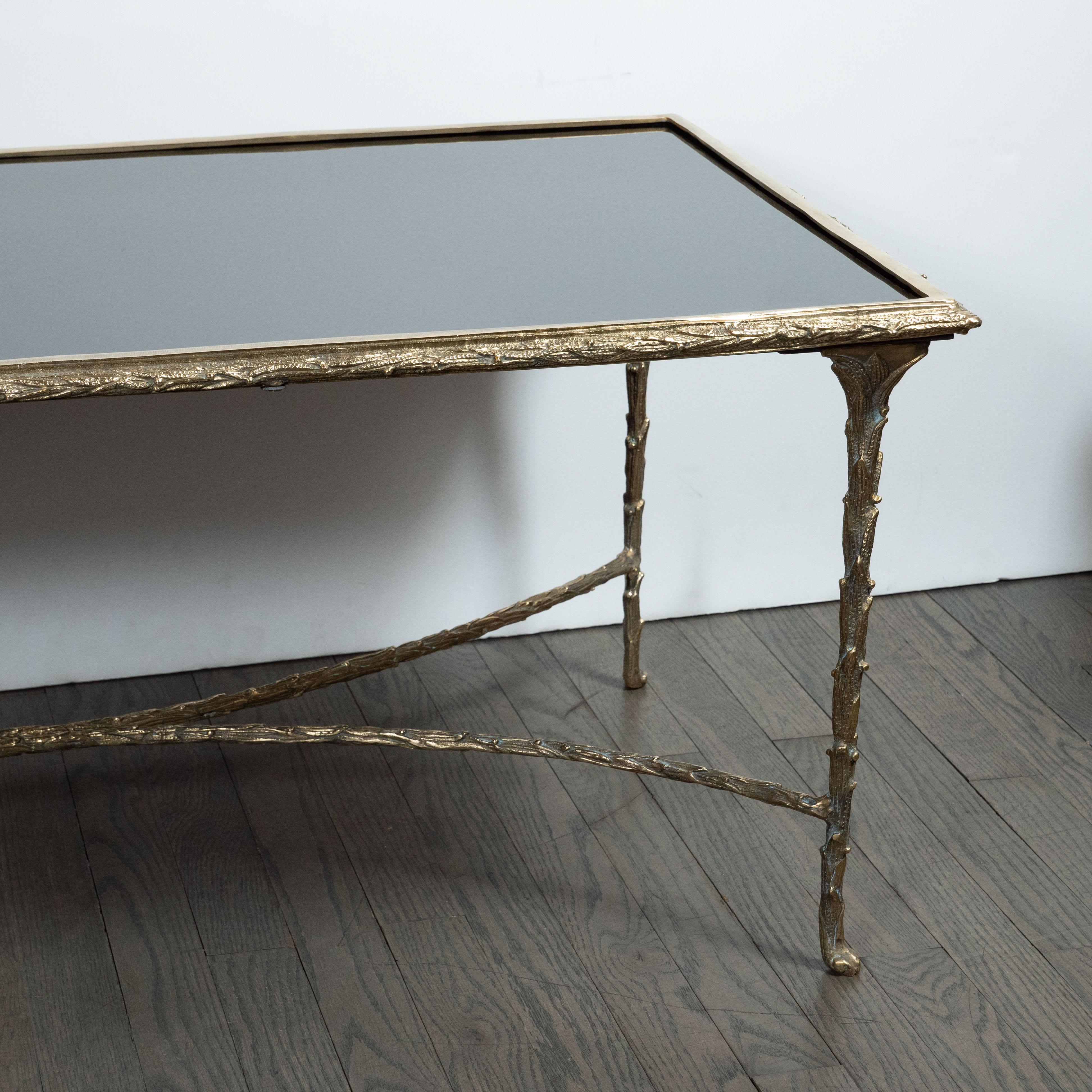 French Mid-Century Modern Gilded Bronze and Black Vitrolite Cocktail Table by Bagues