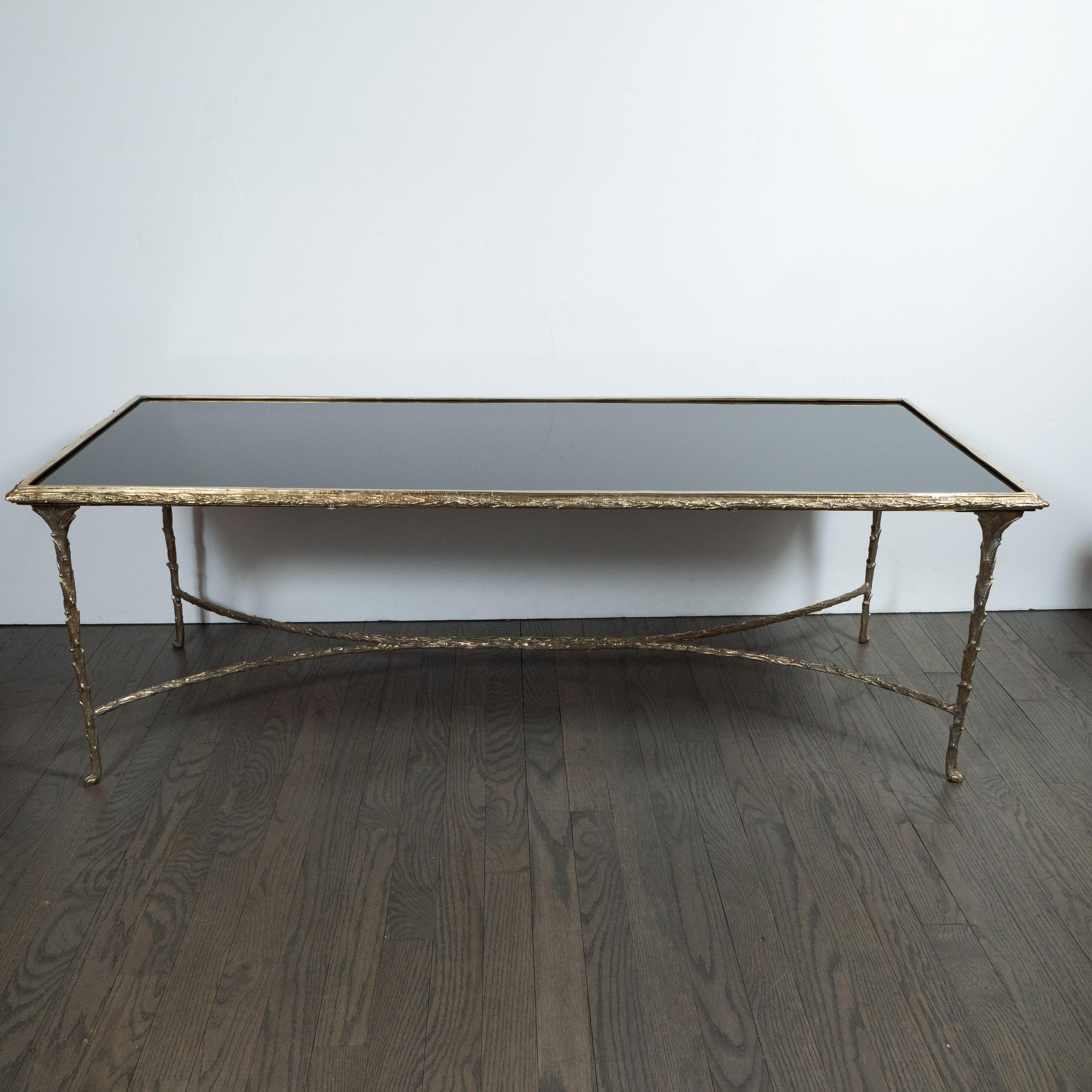 Mid-Century Modern Gilded Bronze and Black Vitrolite Cocktail Table by Bagues In Excellent Condition In New York, NY