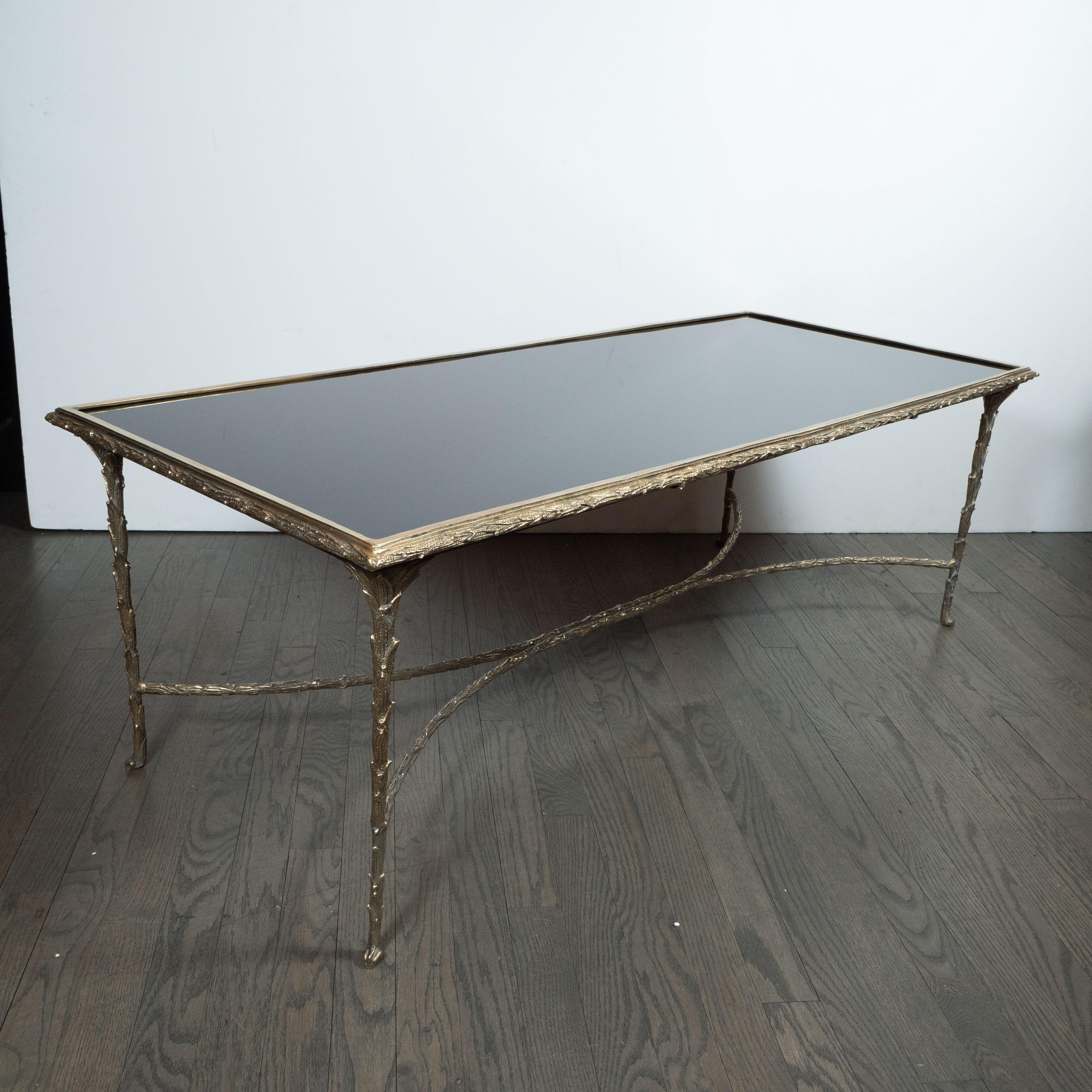 Mid-Century Modern Gilded Bronze and Black Vitrolite Cocktail Table by Bagues 3