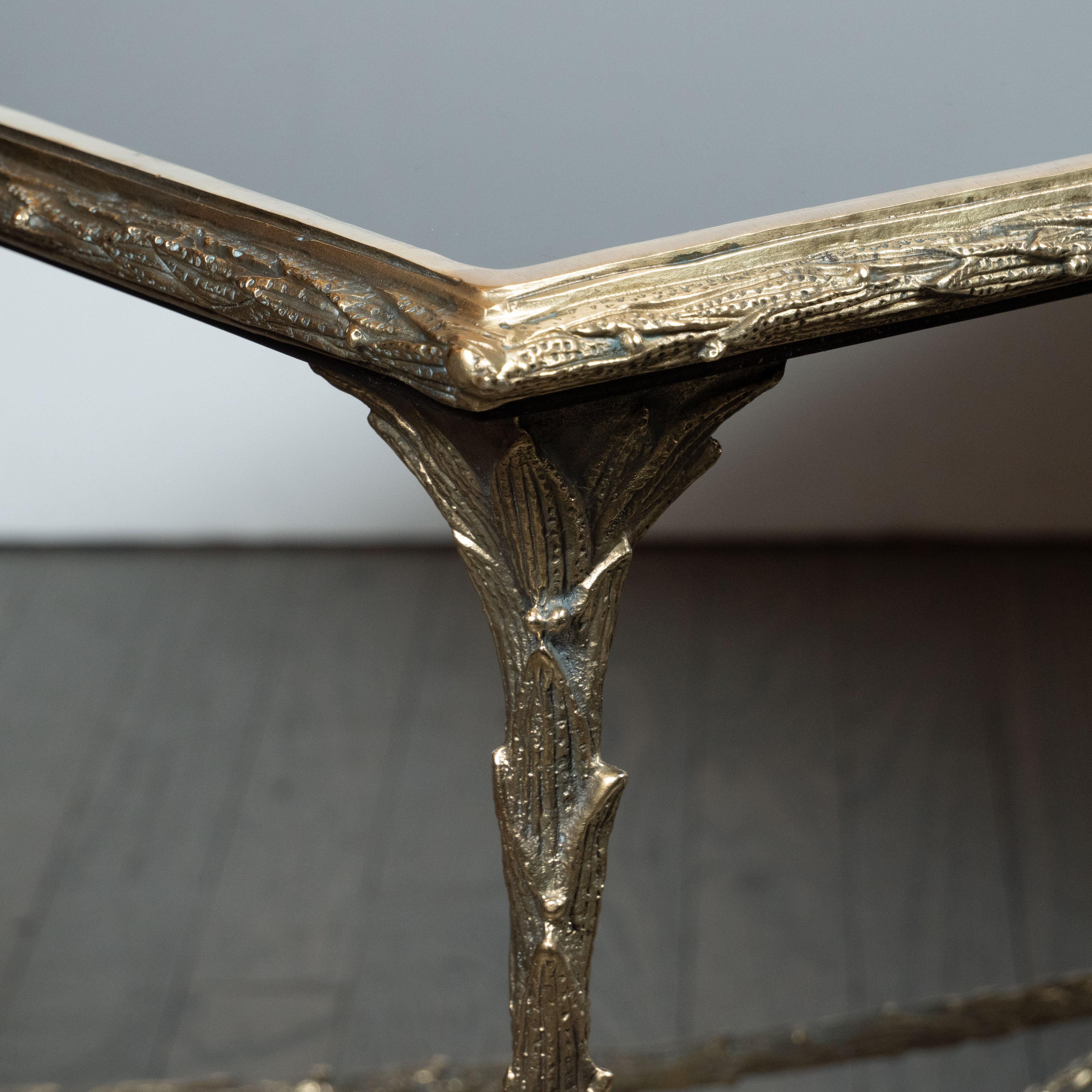 Mid-Century Modern Gilded Bronze and Black Vitrolite Cocktail Table by Bagues 4