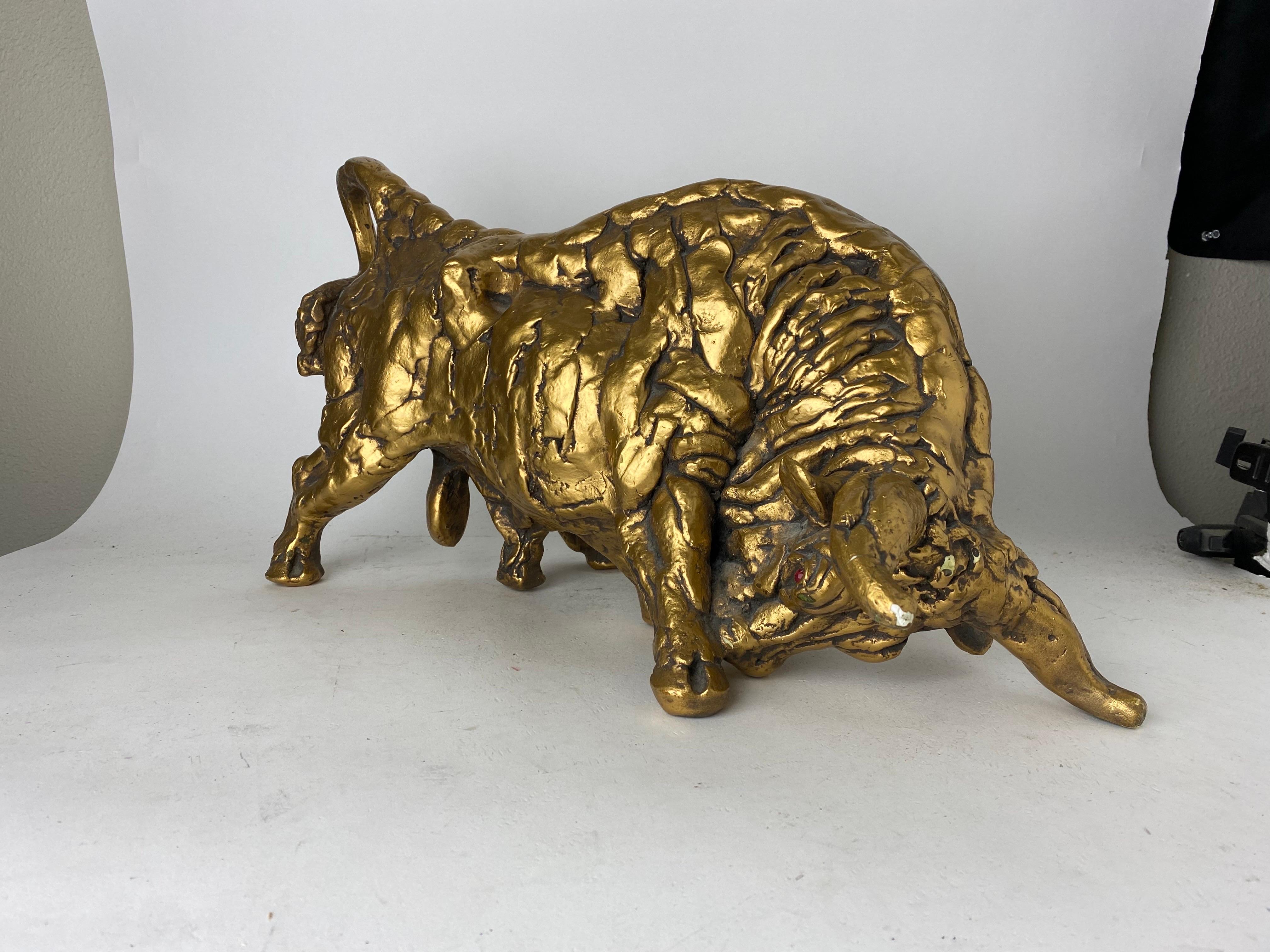Mid-Century Modern Gilded Ceramic Bull Sculpture For Sale 6