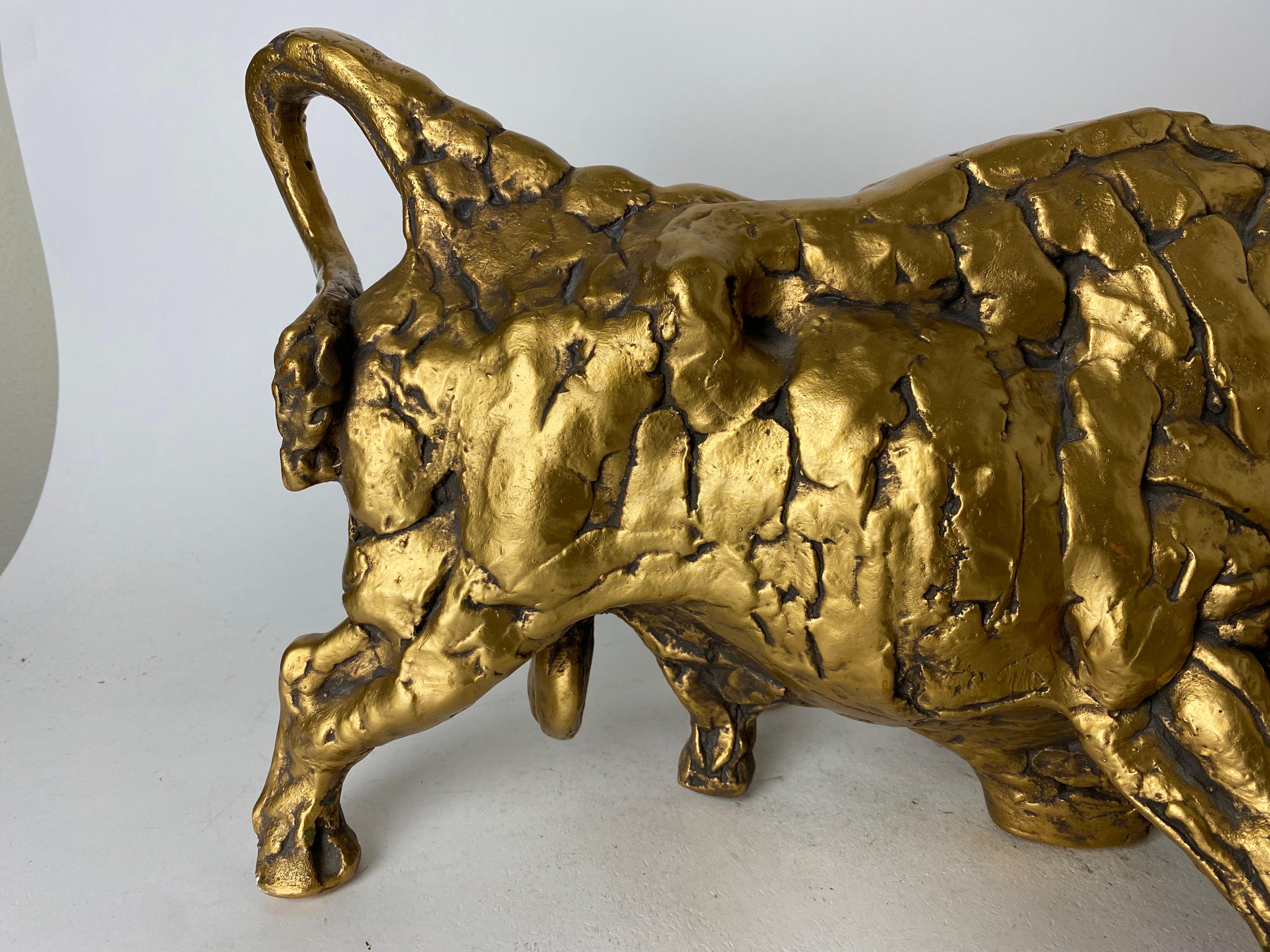 American Mid-Century Modern Gilded Ceramic Bull Sculpture For Sale