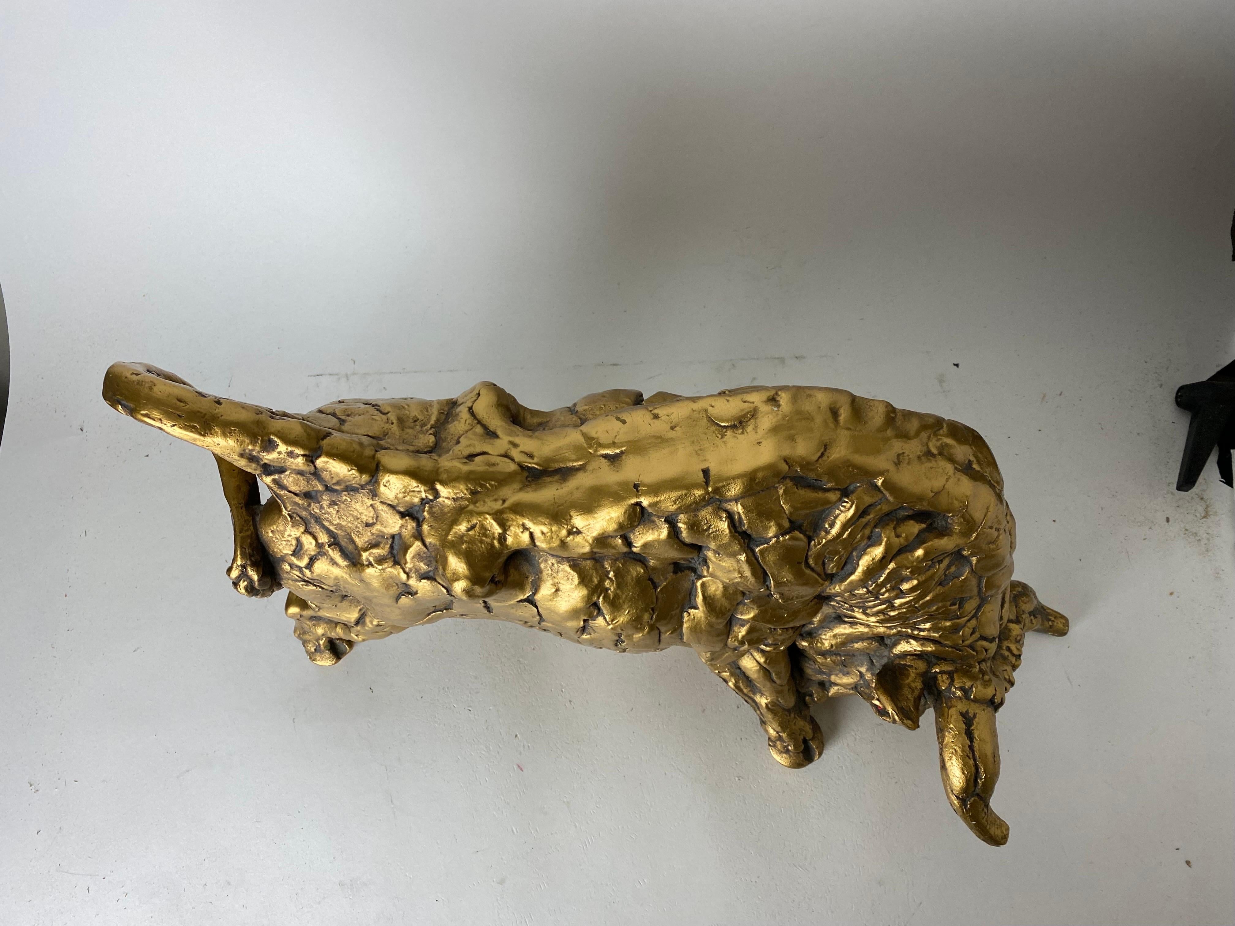 Mid-Century Modern Gilded Ceramic Bull Sculpture In Good Condition For Sale In San Carlos, CA