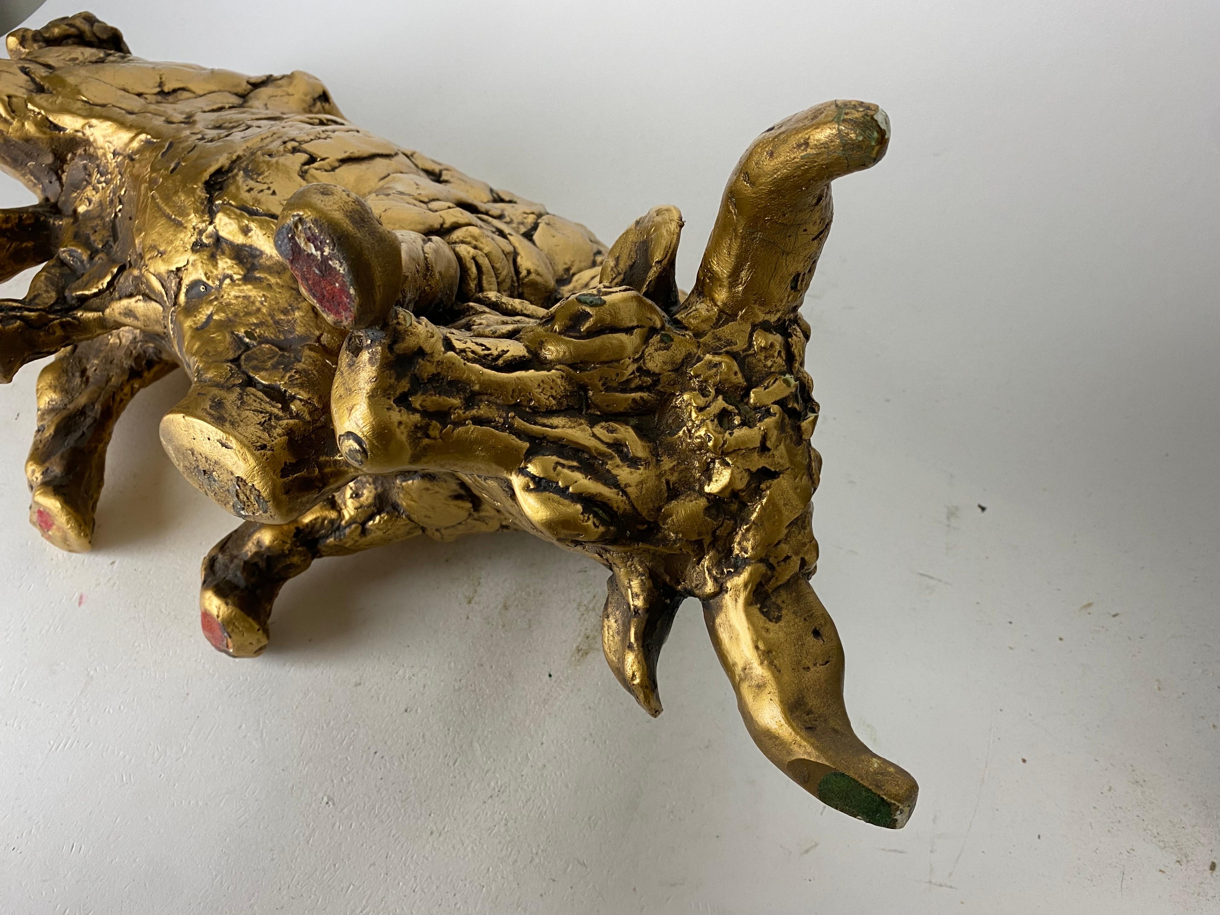 20th Century Mid-Century Modern Gilded Ceramic Bull Sculpture For Sale