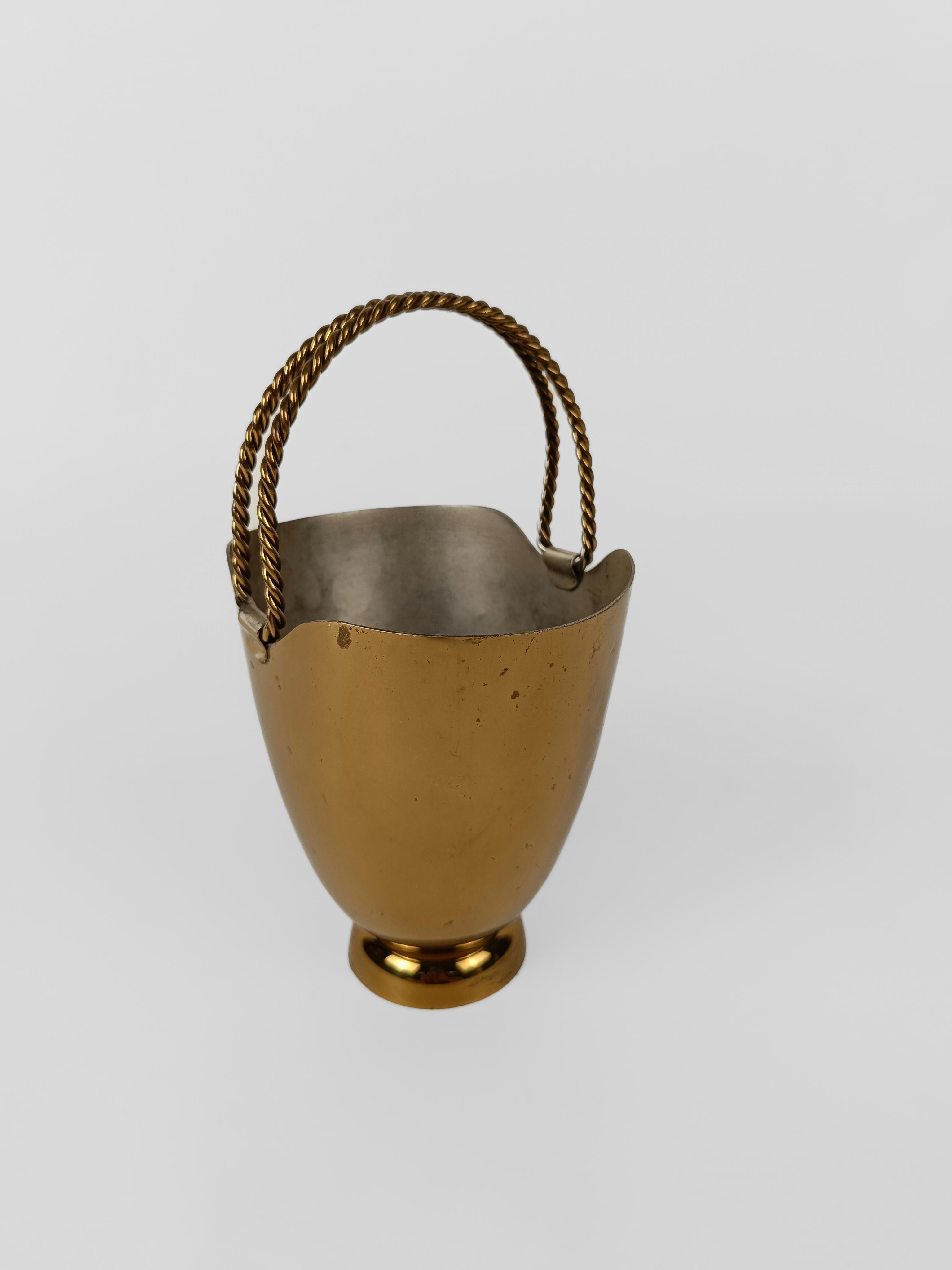  Mid Century Modern gilded ice bucket with tong, Italy 1950s For Sale 10