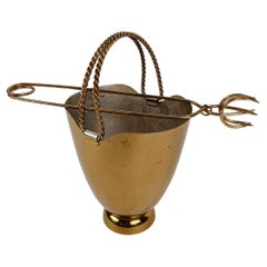 Vintage  Mid Century Modern gilded ice bucket with tong, Italy 1950s