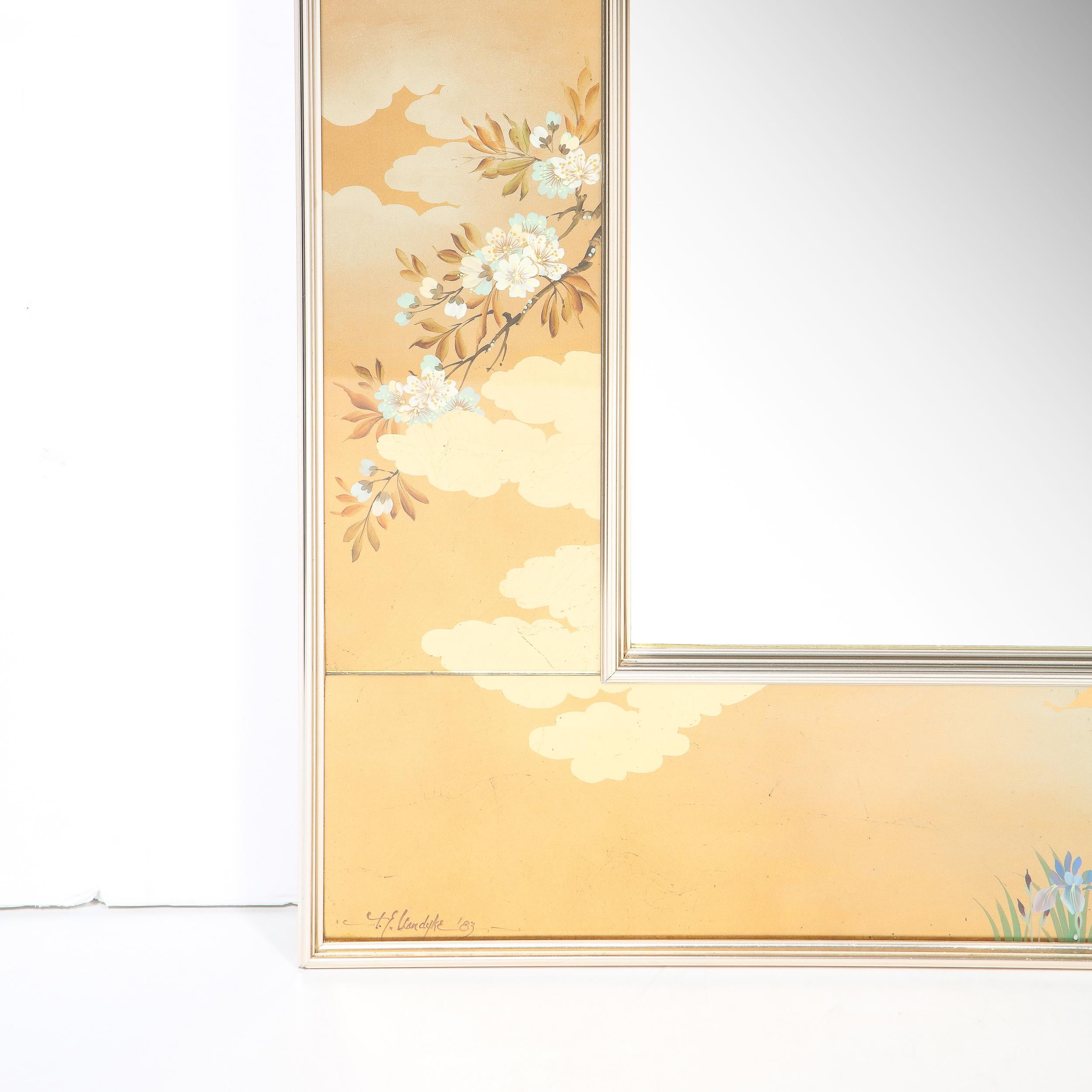 American Mid Century Modern Gilded Neoclassical Chinoiserie Mirror Signed by La Barge