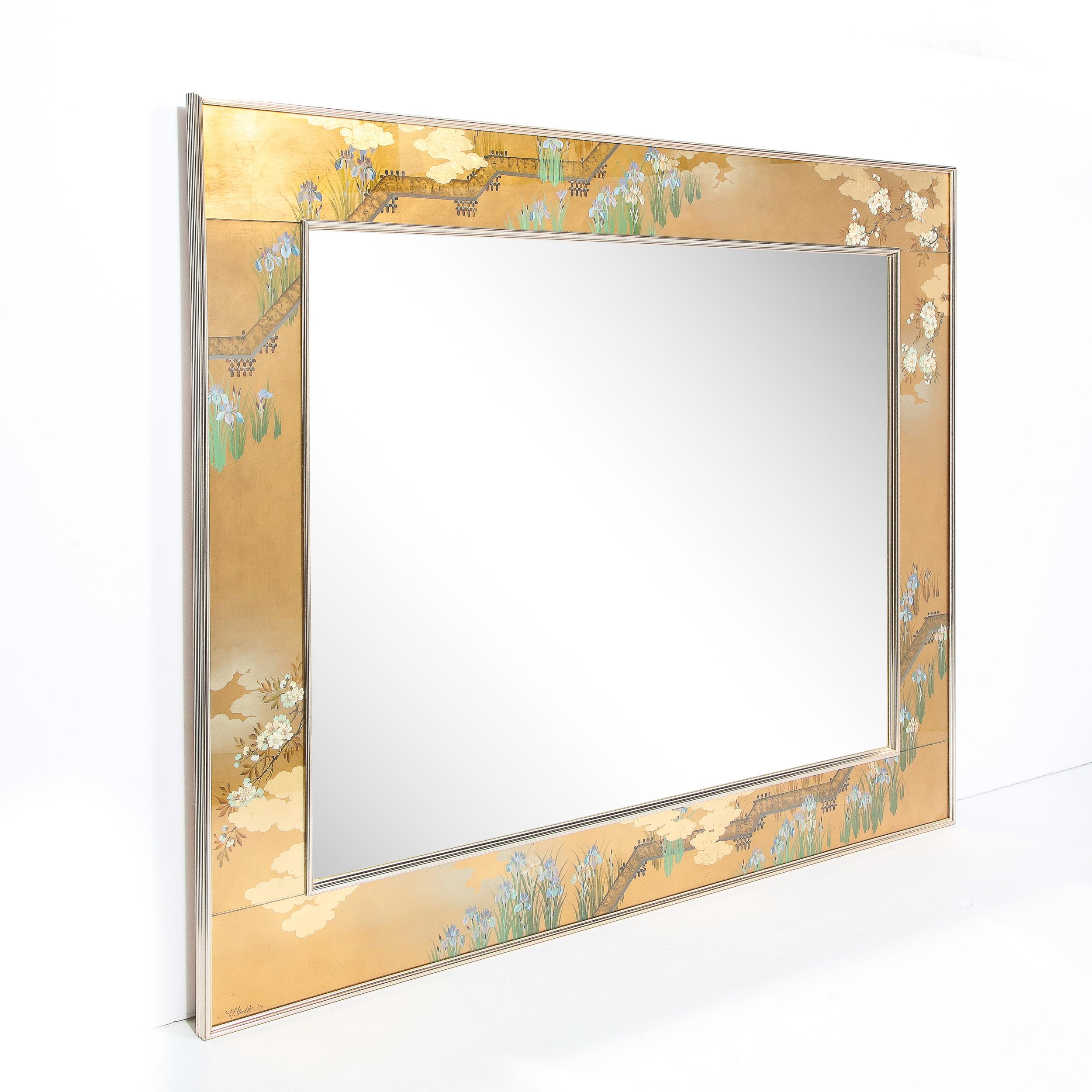 Mid Century Modern Gilded Neoclassical Chinoiserie Mirror Signed by La Barge 1