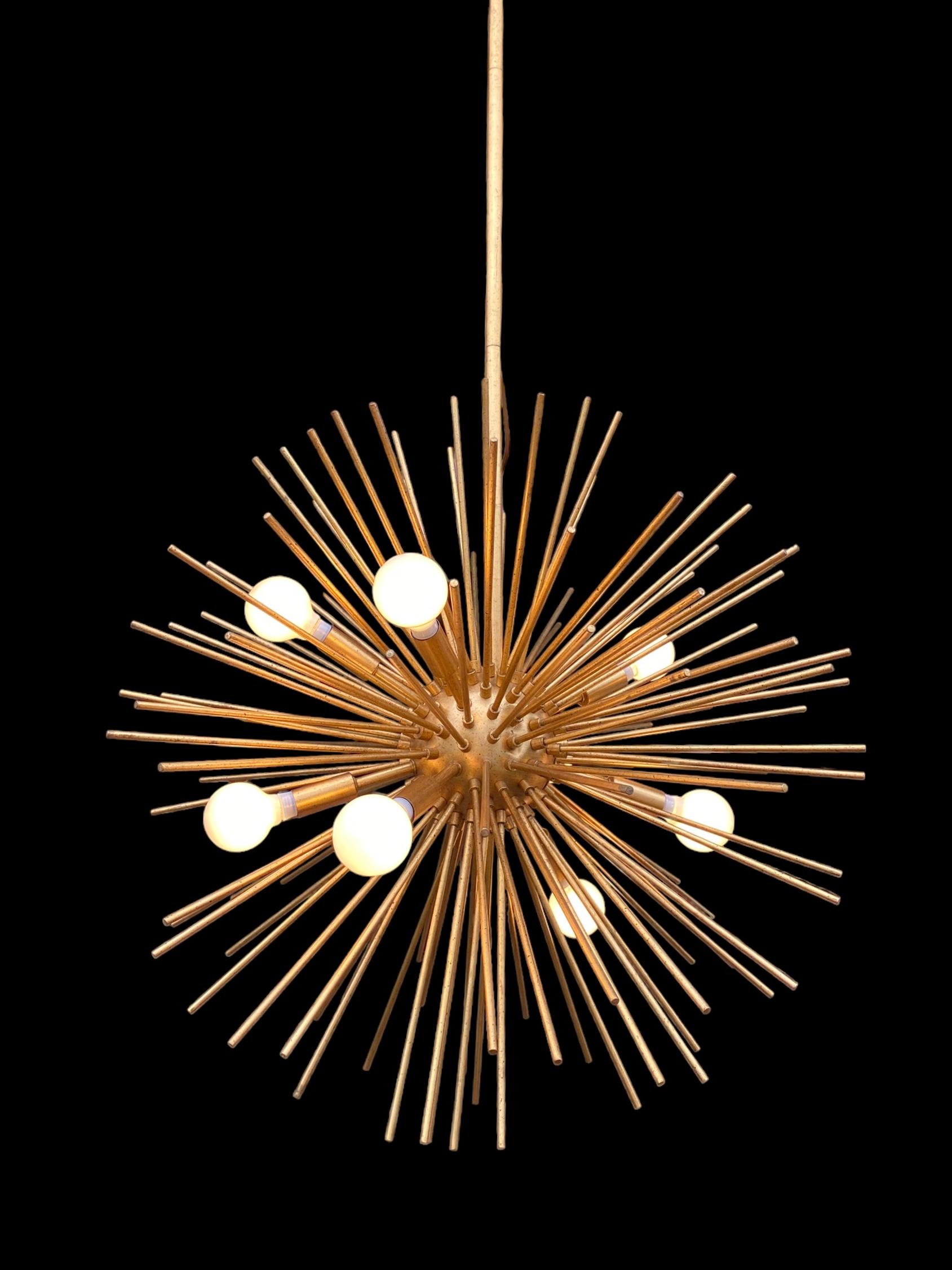 Mid-Century Modern Gilded Sputnik Chandelier For Sale at 1stDibs
