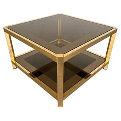 Mid-Century Modern Gilded Square Smoked Glass Coffee Table by Fedam