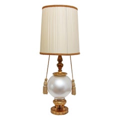 Mid-Century Modern Gilt and Opaline Glass Lamp