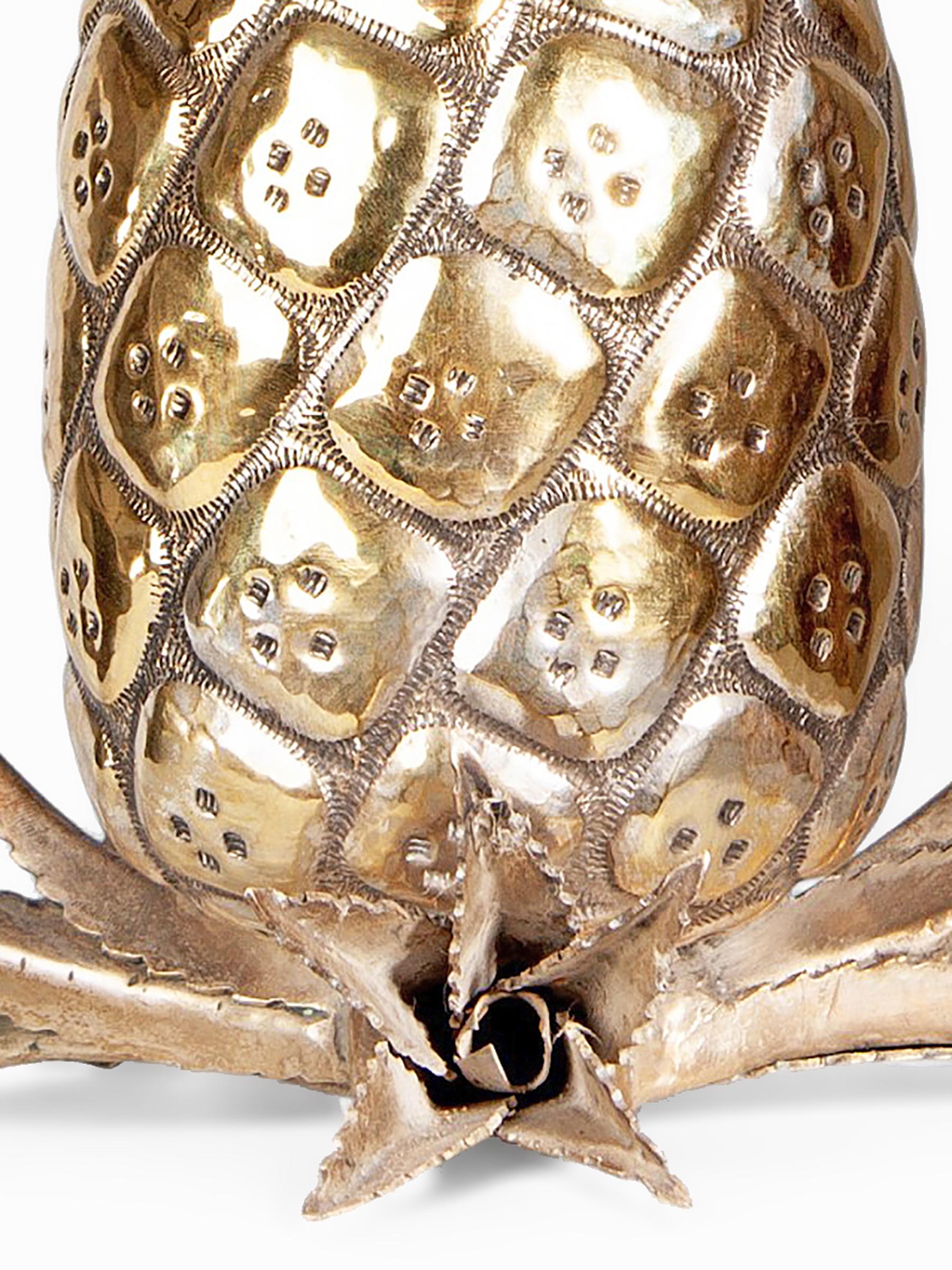 Italian Mid-Century Modern Gilt Brass Decorative Pineapple Sculpture/Newel Post, Italy For Sale