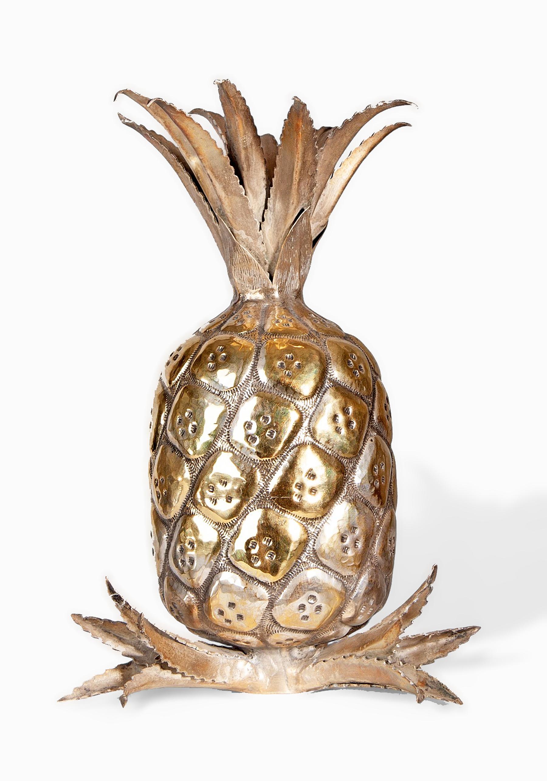 Metal Mid-Century Modern Gilt Brass Decorative Pineapple Sculpture/Newel Post, Italy For Sale