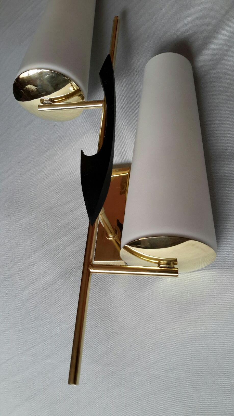 Mid-Century Modern Gilt Brass Doubleday Sconces, Maison Lunel, France, 1950 For Sale 5