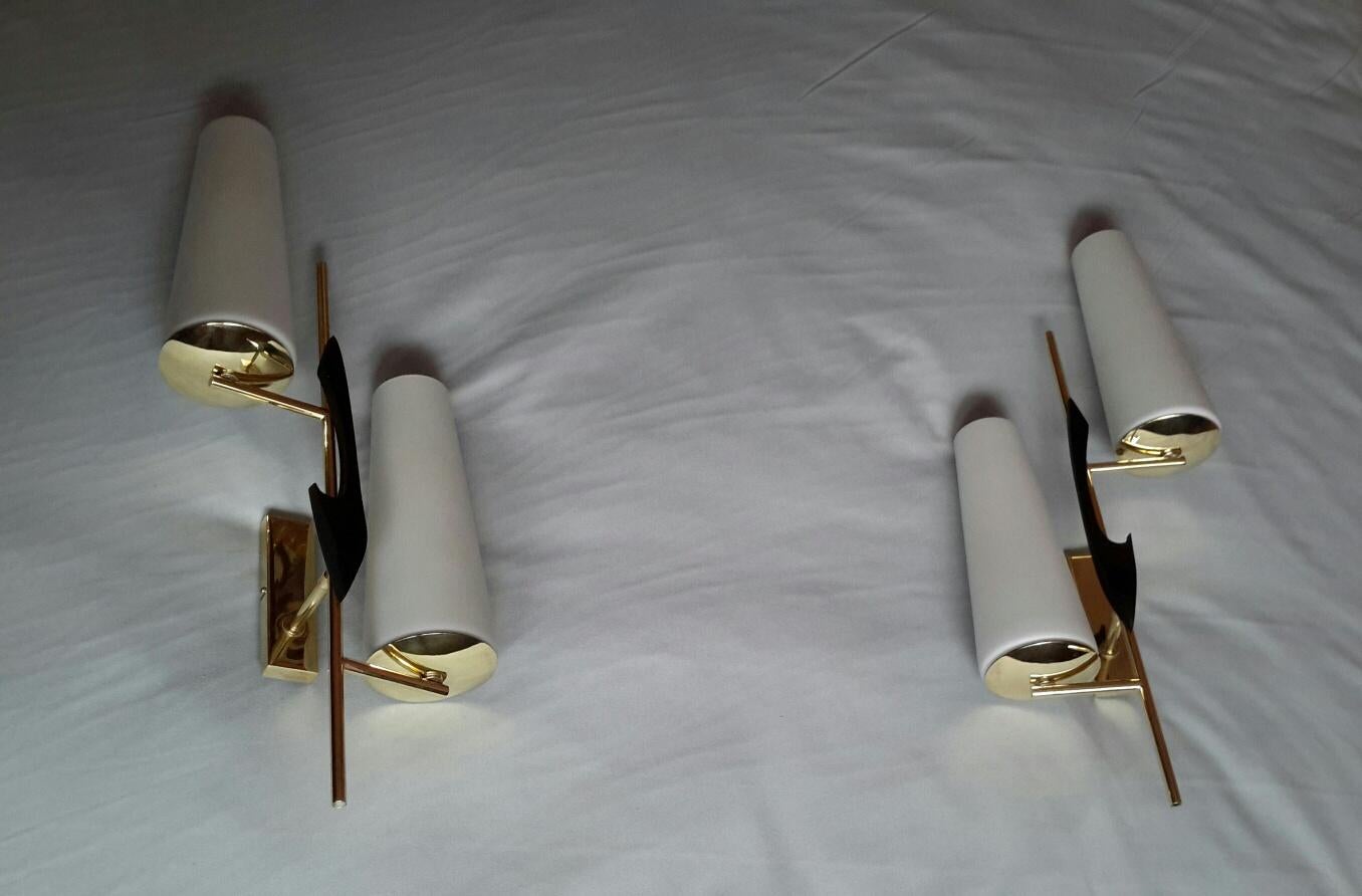 Mid-Century Modern Gilt Brass Doubleday Sconces, Maison Lunel, France, 1950 For Sale 6