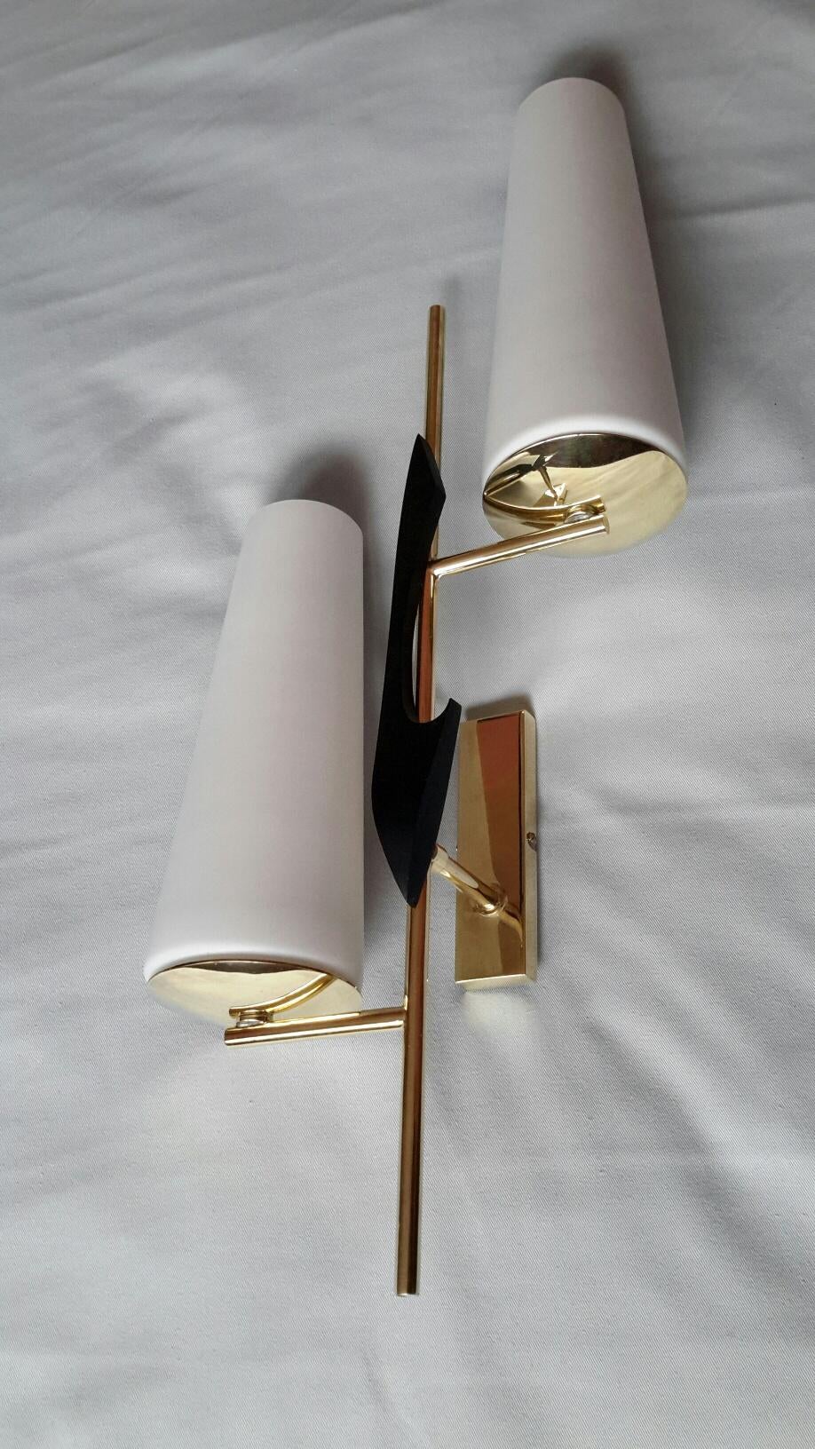 Mid-Century Modern Gilt Brass Doubleday Sconces, Maison Lunel, France, 1950 For Sale 7