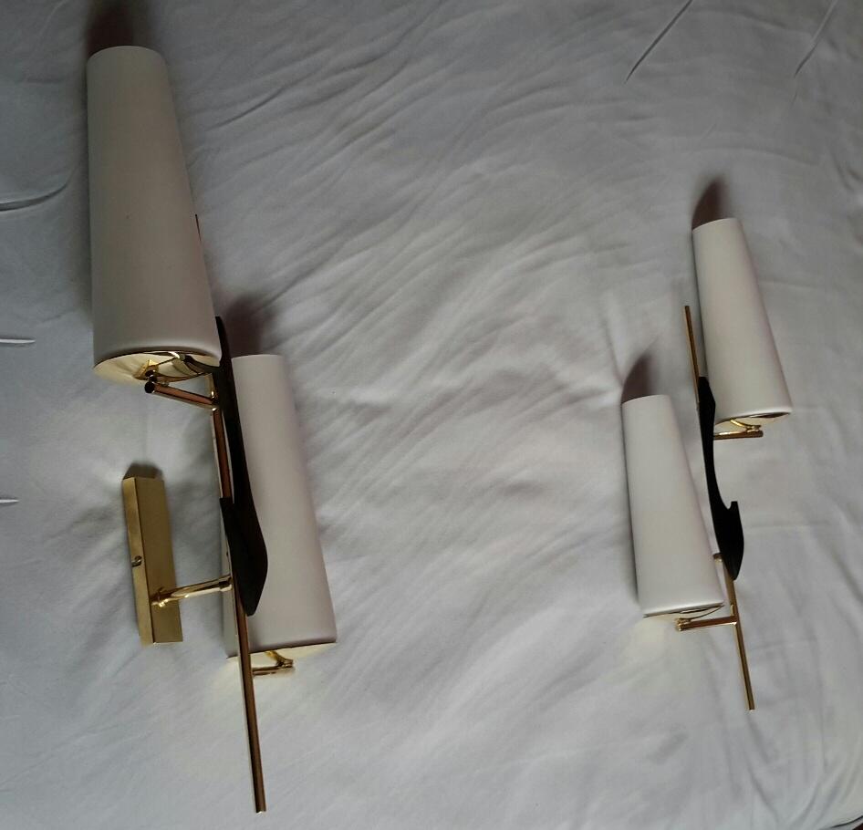 Mid-Century Modern Gilt Brass Doubleday Sconces, Maison Lunel, France, 1950 In Good Condition For Sale In Paris, FR