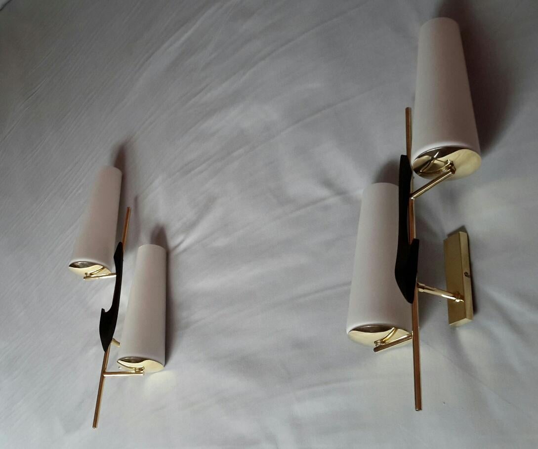 Mid-Century Modern Gilt Brass Doubleday Sconces, Maison Lunel, France, 1950 For Sale 2