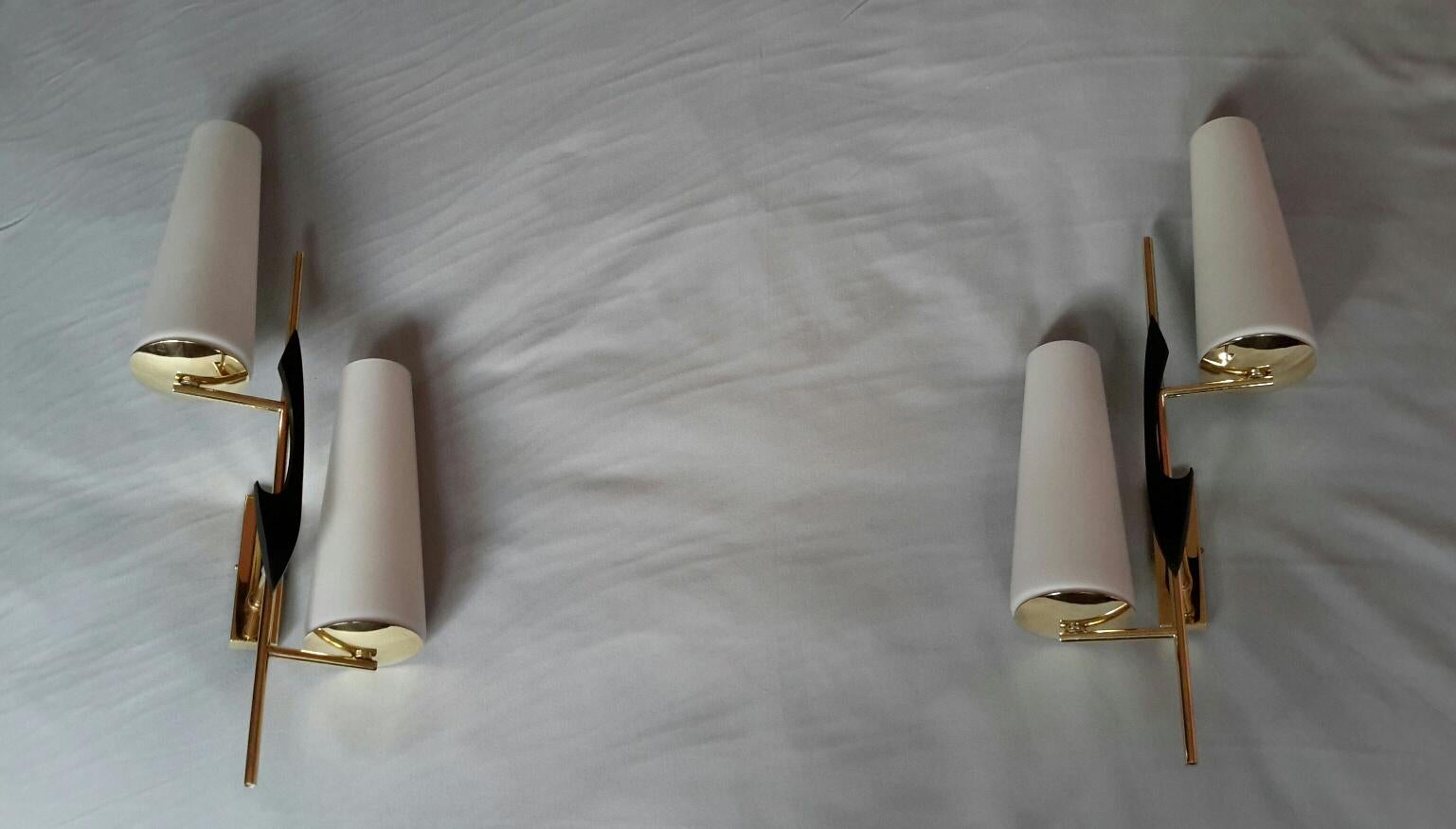 Mid-Century Modern Gilt Brass Doubleday Sconces, Maison Lunel, France, 1950 For Sale 2