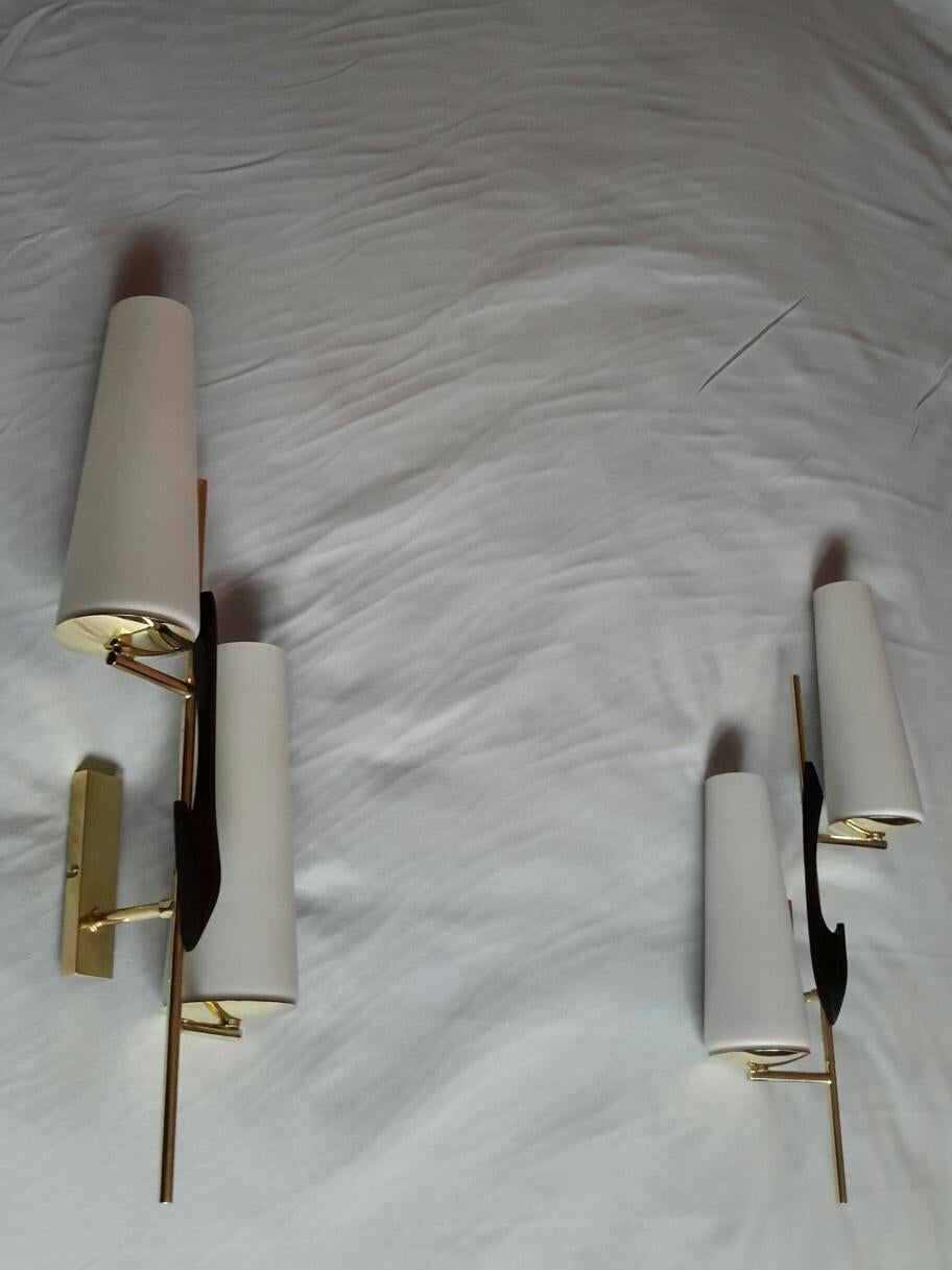 Mid-Century Modern Gilt Brass Doubleday Sconces, Maison Lunel, France, 1950 For Sale 3