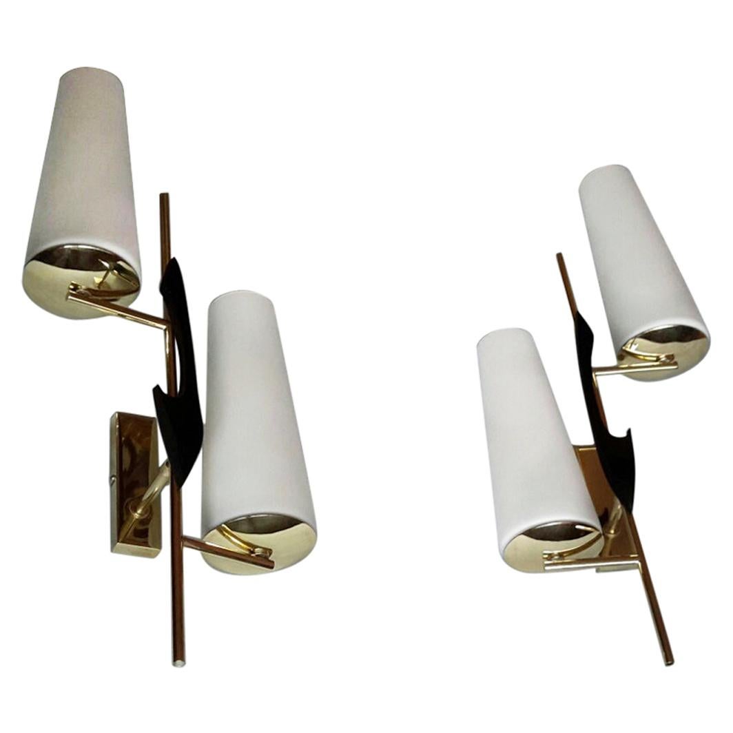 Mid-Century Modern Gilt Brass Doubleday Sconces, Maison Lunel, France, 1950 For Sale