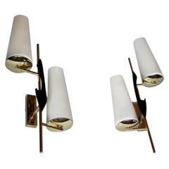 Mid-Century Modern Gilt Brass Doubleday Sconces, Maison Lunel, France, 1950