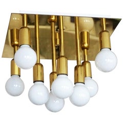 Mid-Century Modern Gilt Brass Eight-Light Flush Mount by Sölken Leuchten, 1960s