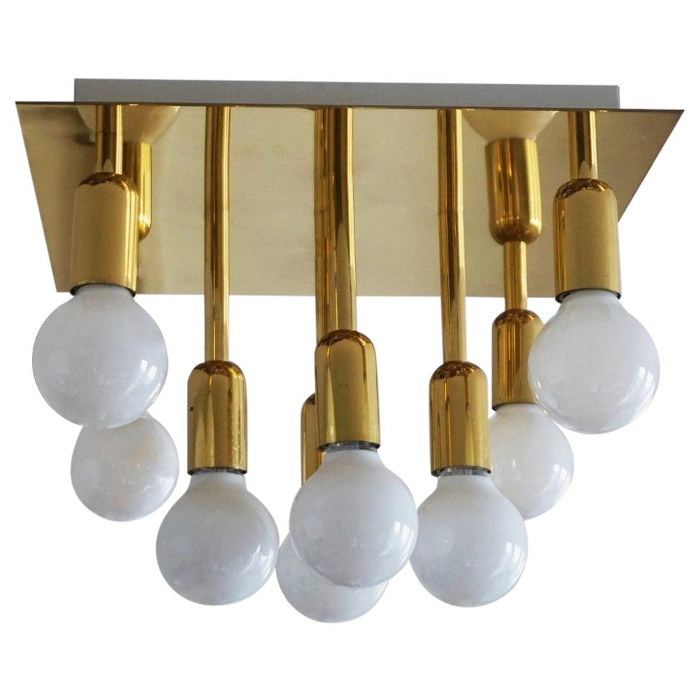 Mid-Century Modern Gilt Brass Eight-Light Flush Mount by Sölken Leuchten, 1960s For Sale